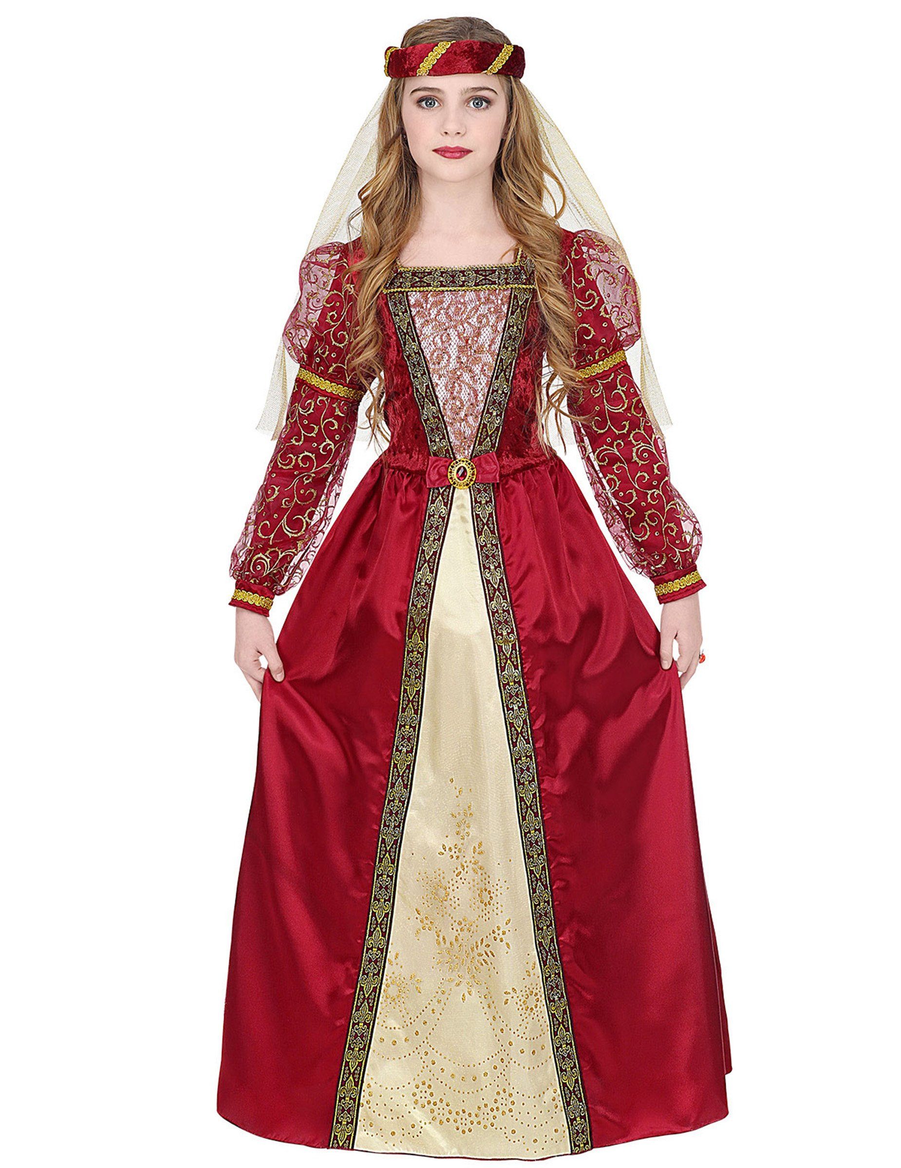 Widmann S.r.l. Kostüm Mittelalterliche Prinzessin Mädchen-Kostüm rot-goldfarben