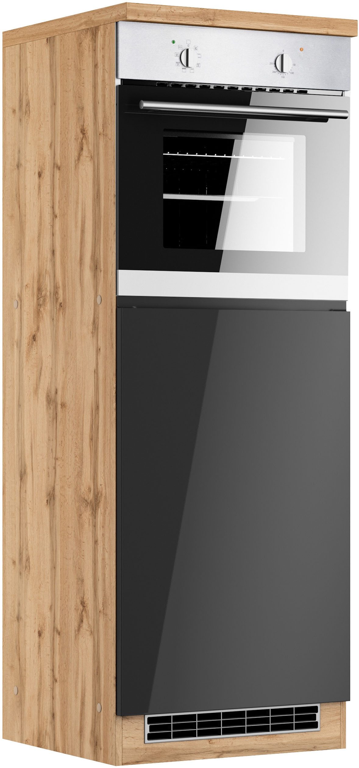 KOCHSTATION Backofen/Kühlumbauschrank KS-Virginia,neu in verbesserter Ausführung (Arbeitsplatte 38 mm stark, Stauraum, Softclose) Maße (B/H/T): ca. 60/166/60 cm, Türanschlag frei wählbar