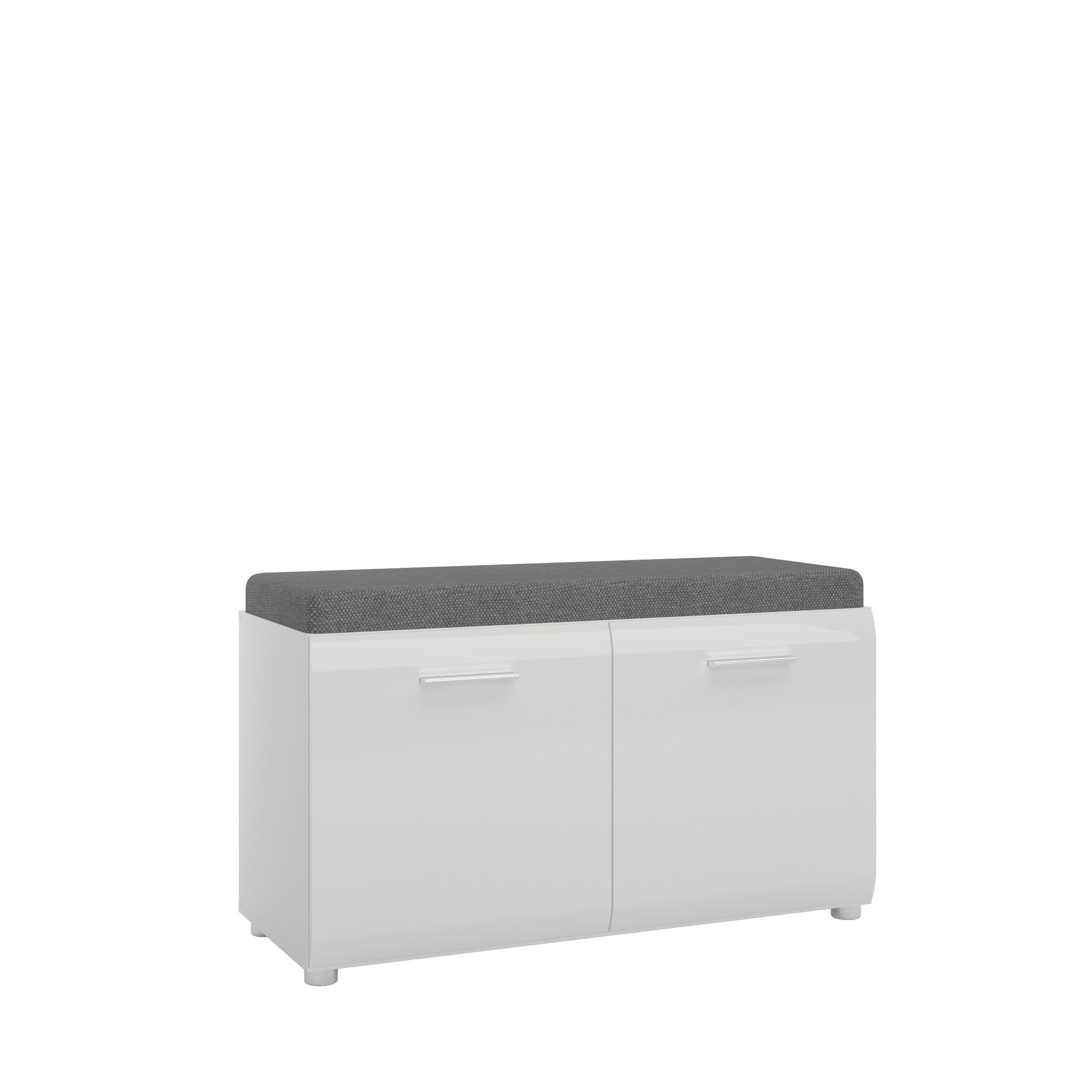 freiraum Schuhbank MERANO, 2 Türen, 2 Böden, Kissen, Alpinweiß / Weiß Hochglanz - 96x56x39 BxHxT