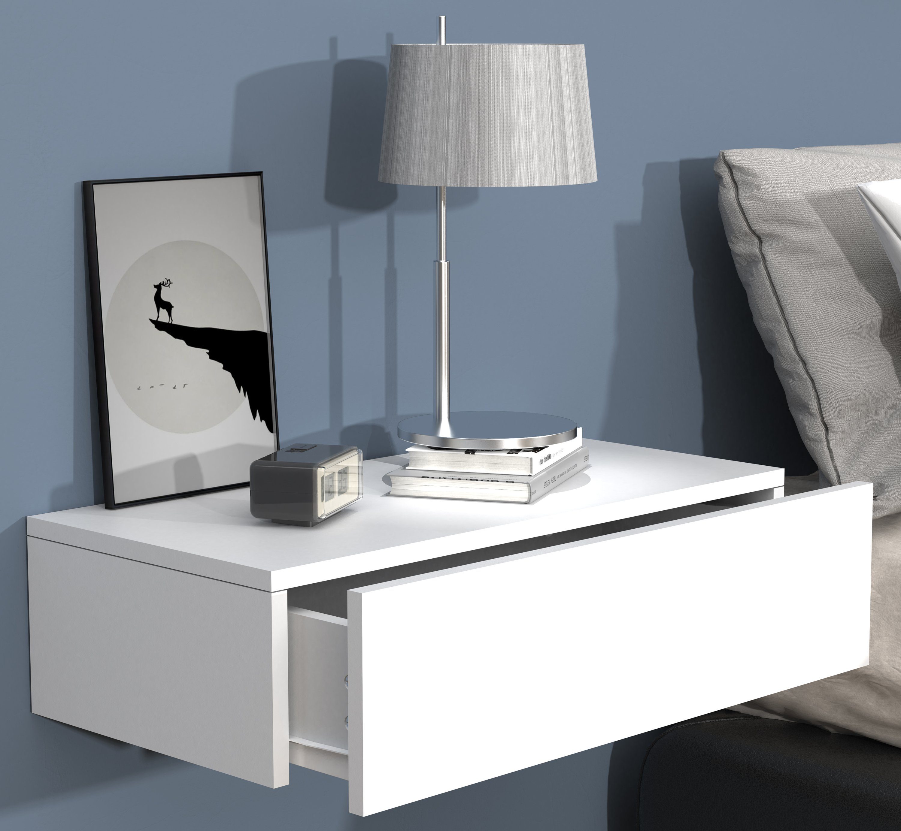 VCM Nachttisch Usal M mit 1 Schublade B. 60 x T. 30 x H. 15 cm, Nachtkonsole, Stauraum im Schlafzimmer, Wandschublade – Bild 3 von 4