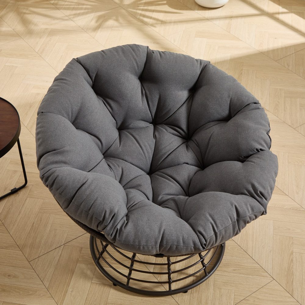 BBG Gartensessel Papasan Sessel mit 360° Drehfunktion, ergonomischer (Rattan Lounge Sessel mit extra dickem Kissen,Indoor Outdoor Drehsessel), bequemer Lesesessel für Wohnzimmer & Balkon