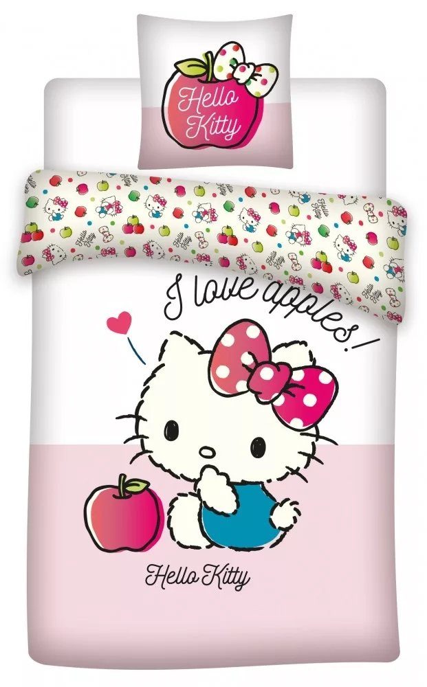 Kinderbettwäsche Hello Kitty Girl Apfel Kinder Bettwäsche Set Bettbezug  Rosa 100×135cm, Hello Kitty