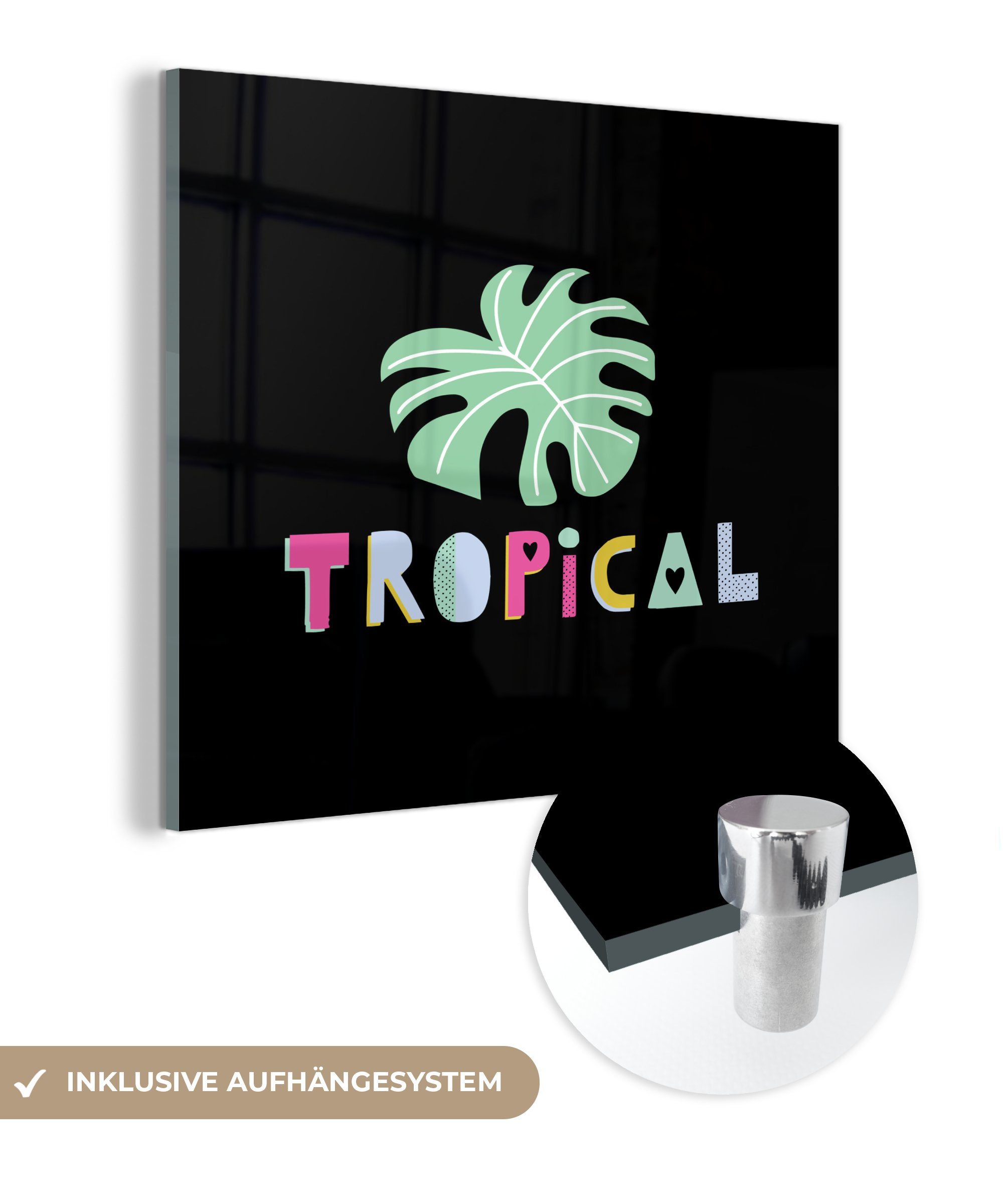 MuchoWow Acrylglasbild Sommer - Tropisch - Blatt, (1 St), Glasbilder - Bilder auf Glas Wandbild - Foto auf Glas - Wanddekoration