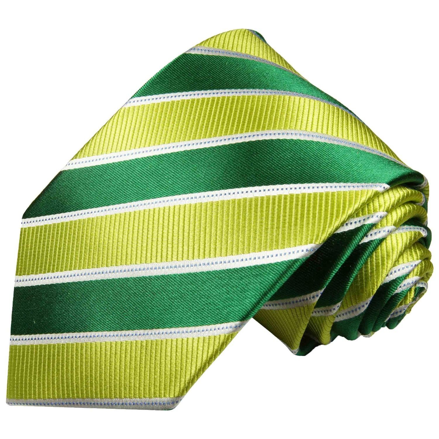 Seide 2-St., Krawatte (Set, mit Seidenkrawatte Tuch Paul hellgrün Krawatte Einstecktuch) 100% grün (8cm), gestreift mit Breit 262 Herren Malone