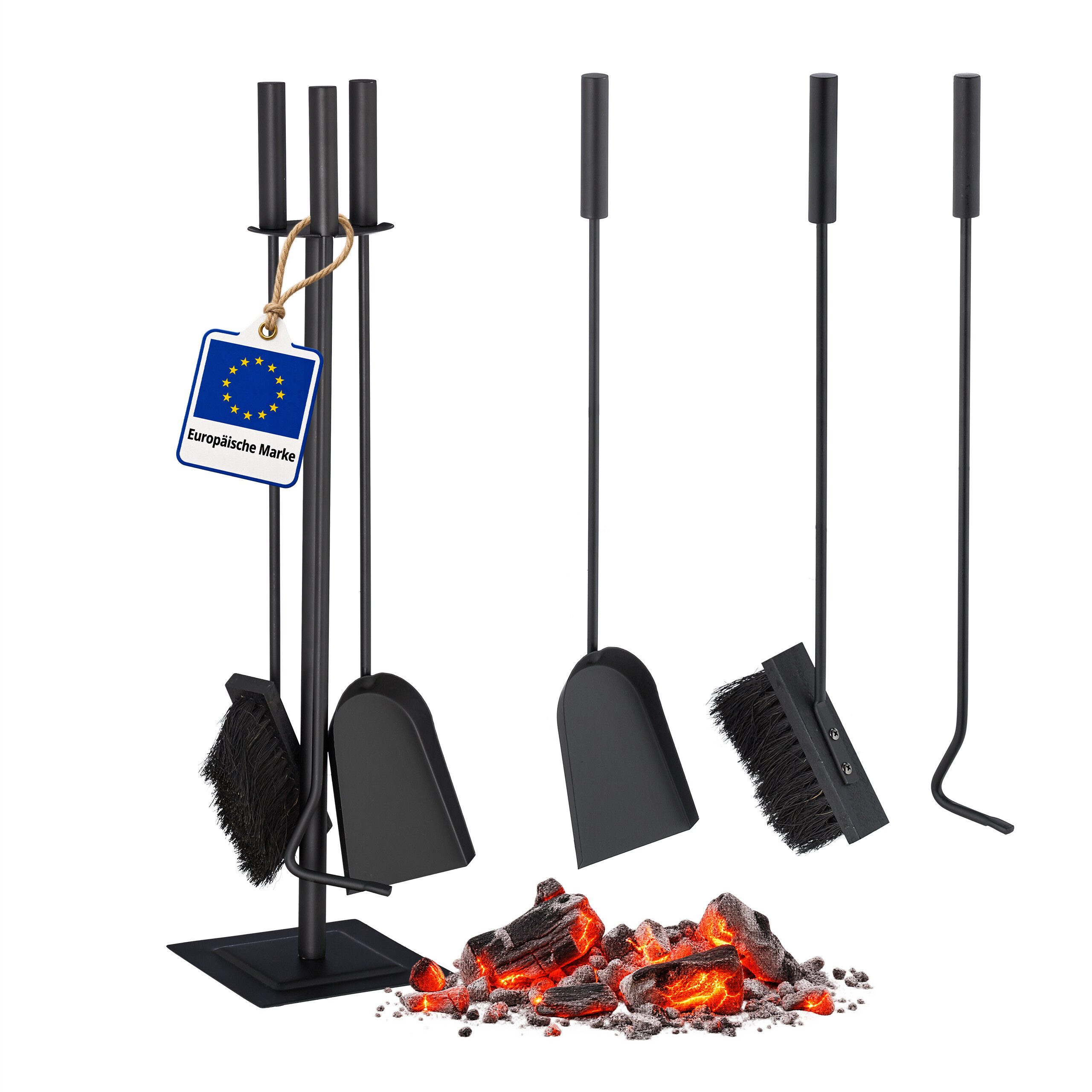 relaxdays Kamingarnitur Kaminbesteck 4-teilig schwarz, (4-St)