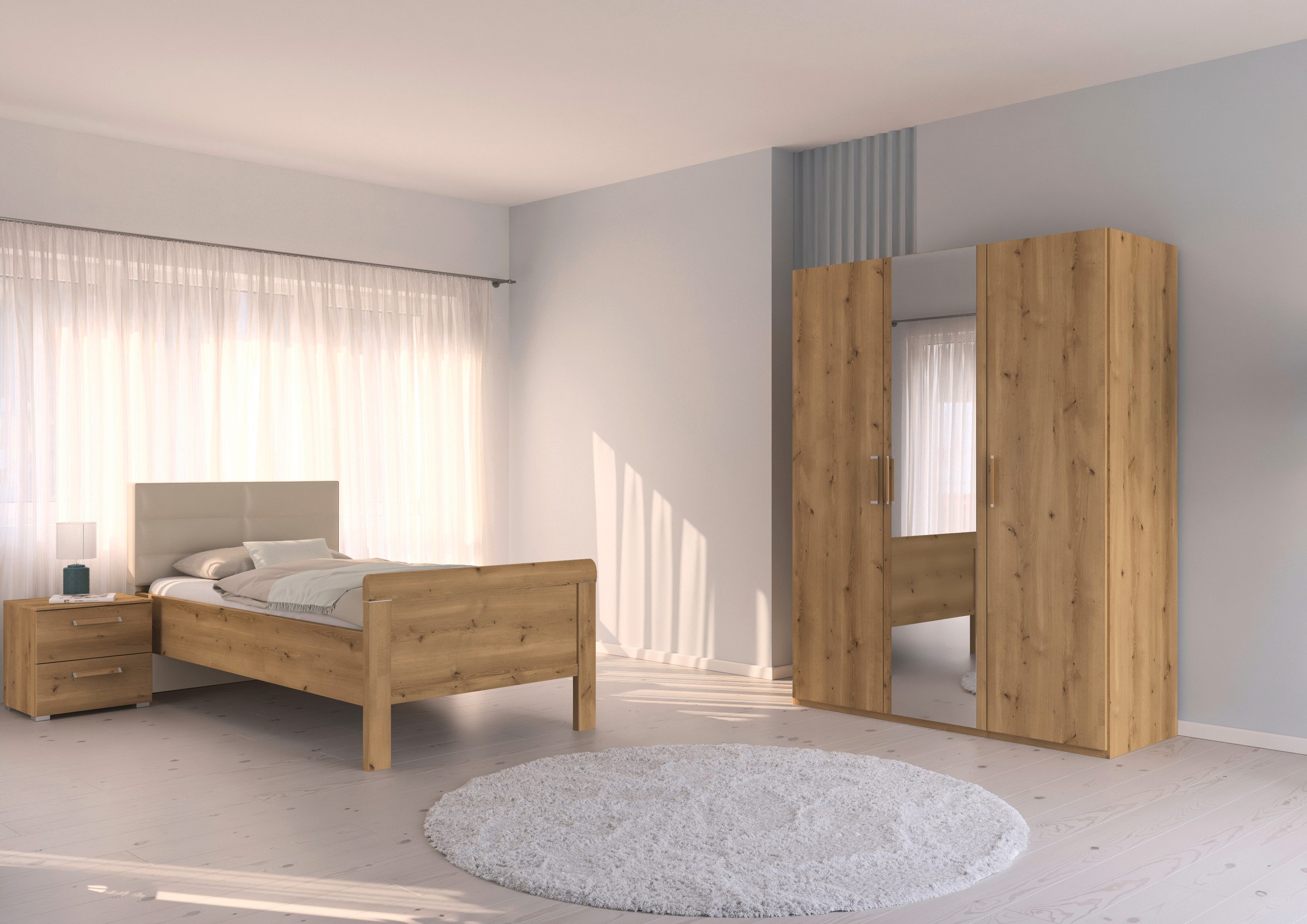 rauch Schlafzimmer-Set Komplettschlafzimmer Schlafzimmer EVELYN, (Set, 3-tlg., inkl. SOFT-CLOSE-FUNKTION), Schrank und Bett in 2 Breiten, Nachttisch 2 Schubladen MADE IN GERMANY