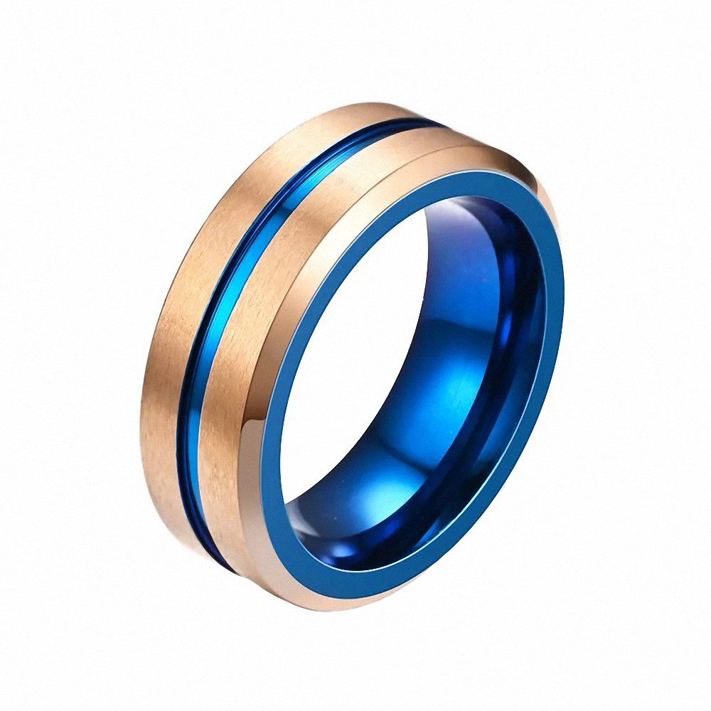 Taffstyle Fingerring Edelstahl Ring matt farbigen Inlay Rosegold Blau Размер 67 (21.3) (Partnerring Ehering Trauring Hochzeitsring Freundschaftsring Ehering), sandgestrahlt Freundschaftsring Trauring Herrenring Damenring Paarring