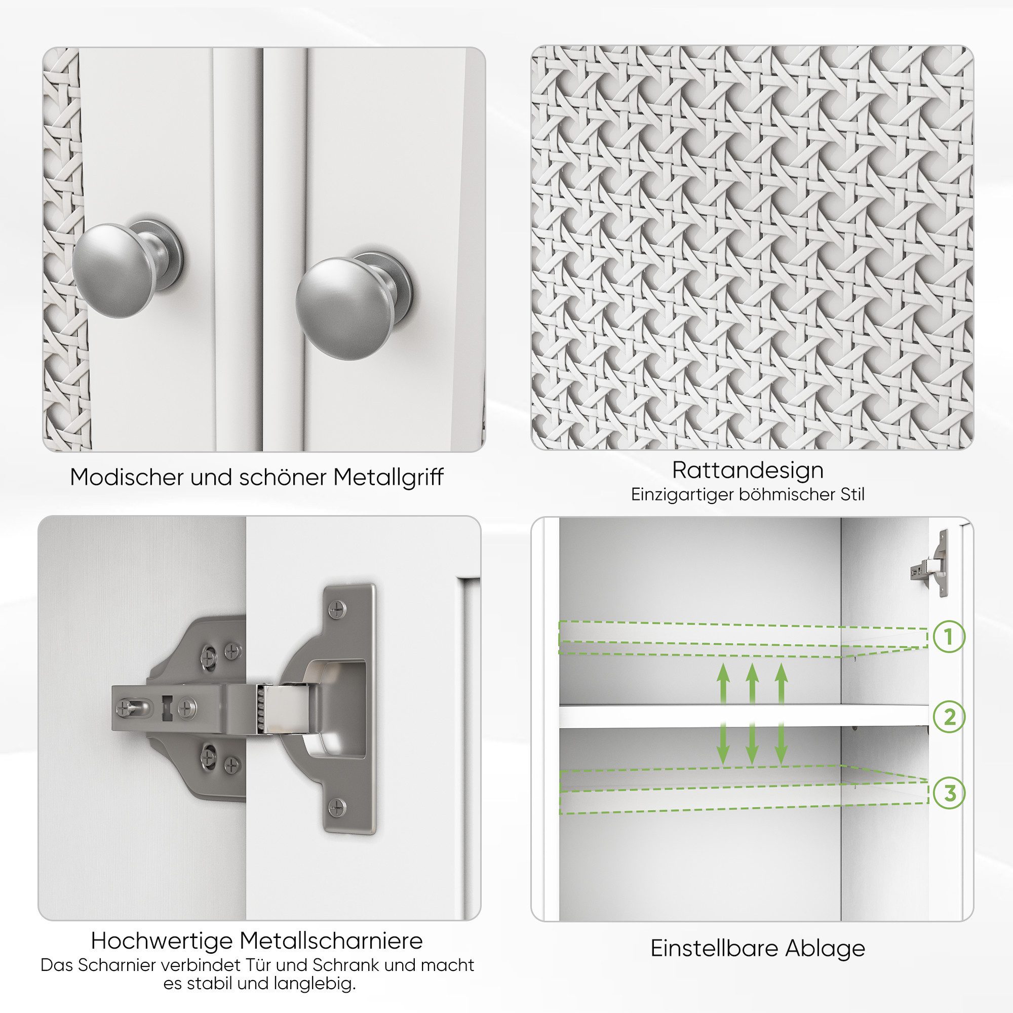Yorbay Badkommode Badezimmerschrank, mit Rattan-Korbtür & verstellbarem Regal, Multifunktionsschrank