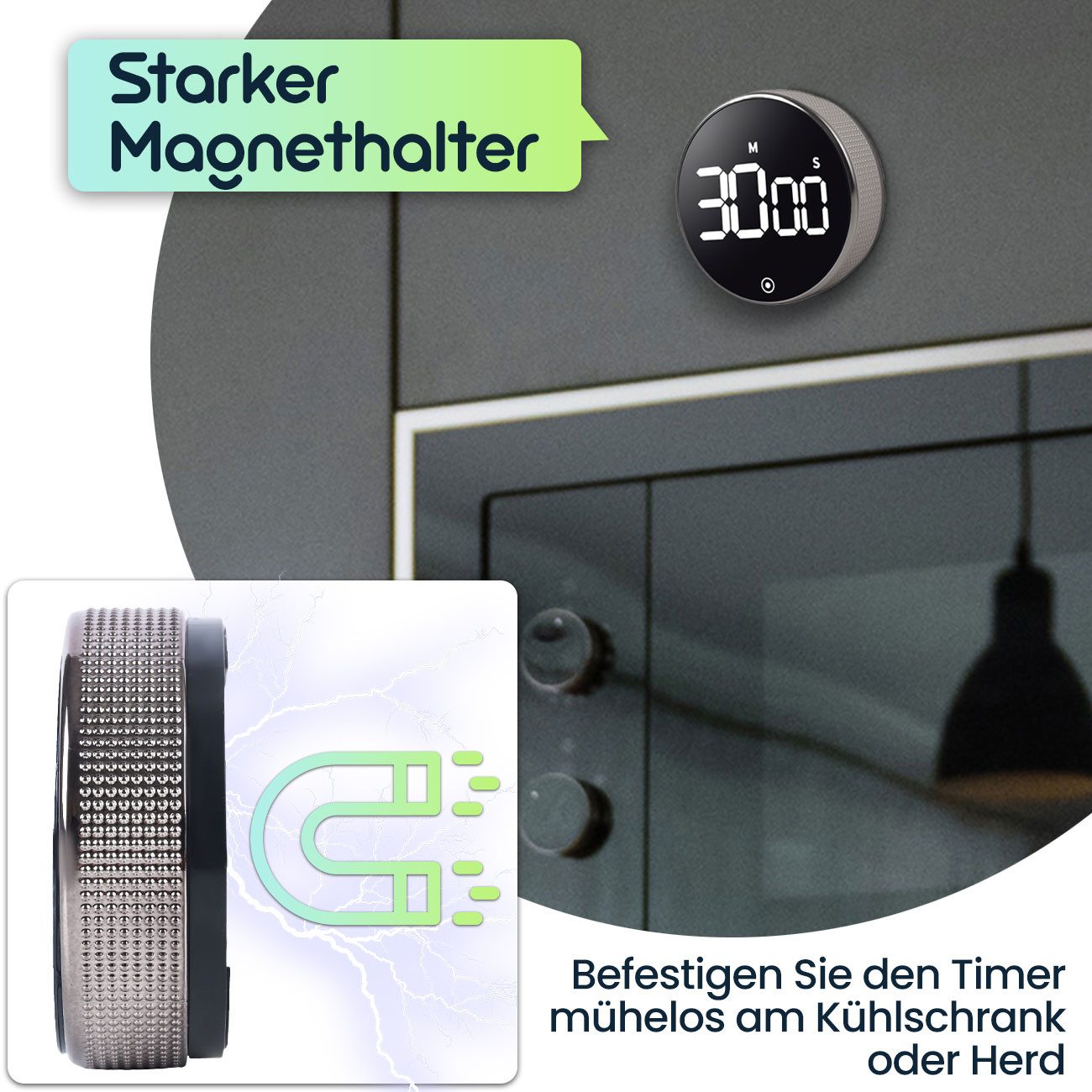 shop'n smile ideoon Küchentimer Digitaler Küchen-Timer mit Drehrad, Magnet, Alarm & LCD-Display Präzise Zeiteinstellung von 0 bis 99 Min. per Drehrad – Bild 4 von 5
