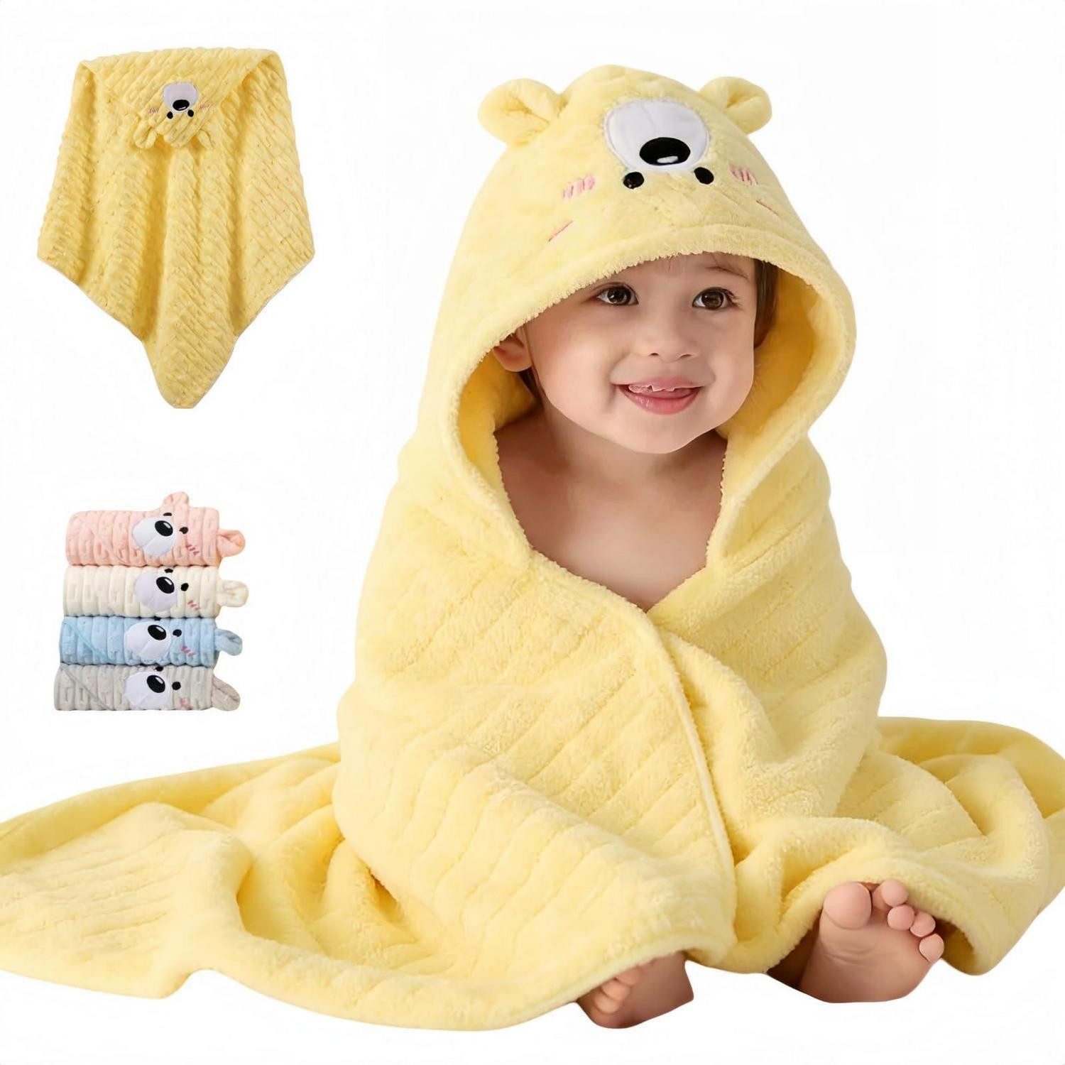 LuxusKollektion Kapuzenhandtuch Baby Handtuch Kapuze Tierdesign Gelb 80x80cm, (1-St)