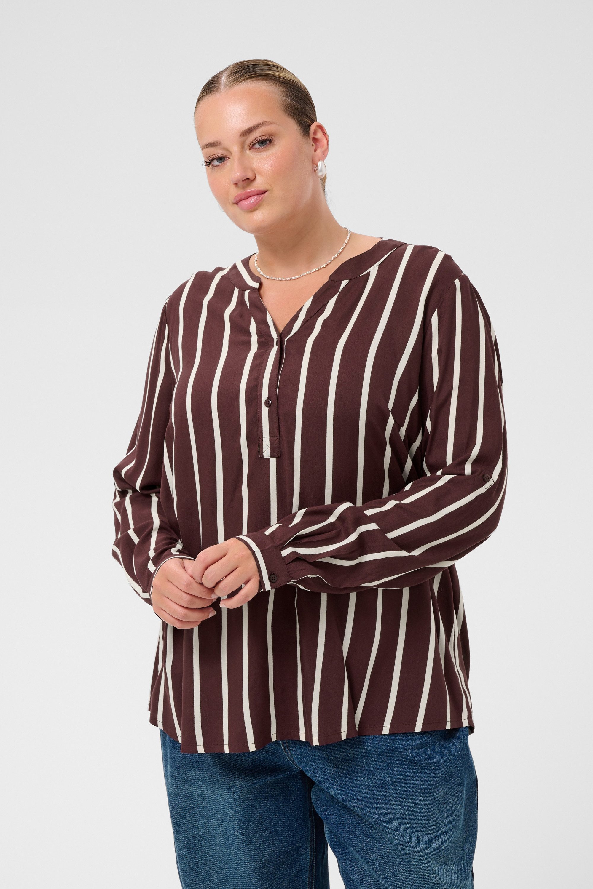 KAFFE Curve Langarmbluse Bluse langarm KCsida Große Größen