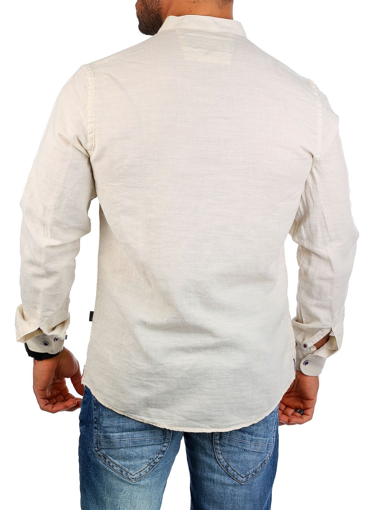 CARISMA Langarmhemd Herren Baumwoll Leinen Mix Hemd einfarbig körperbetont 8444 Regular Langarm Stehkragen Uni