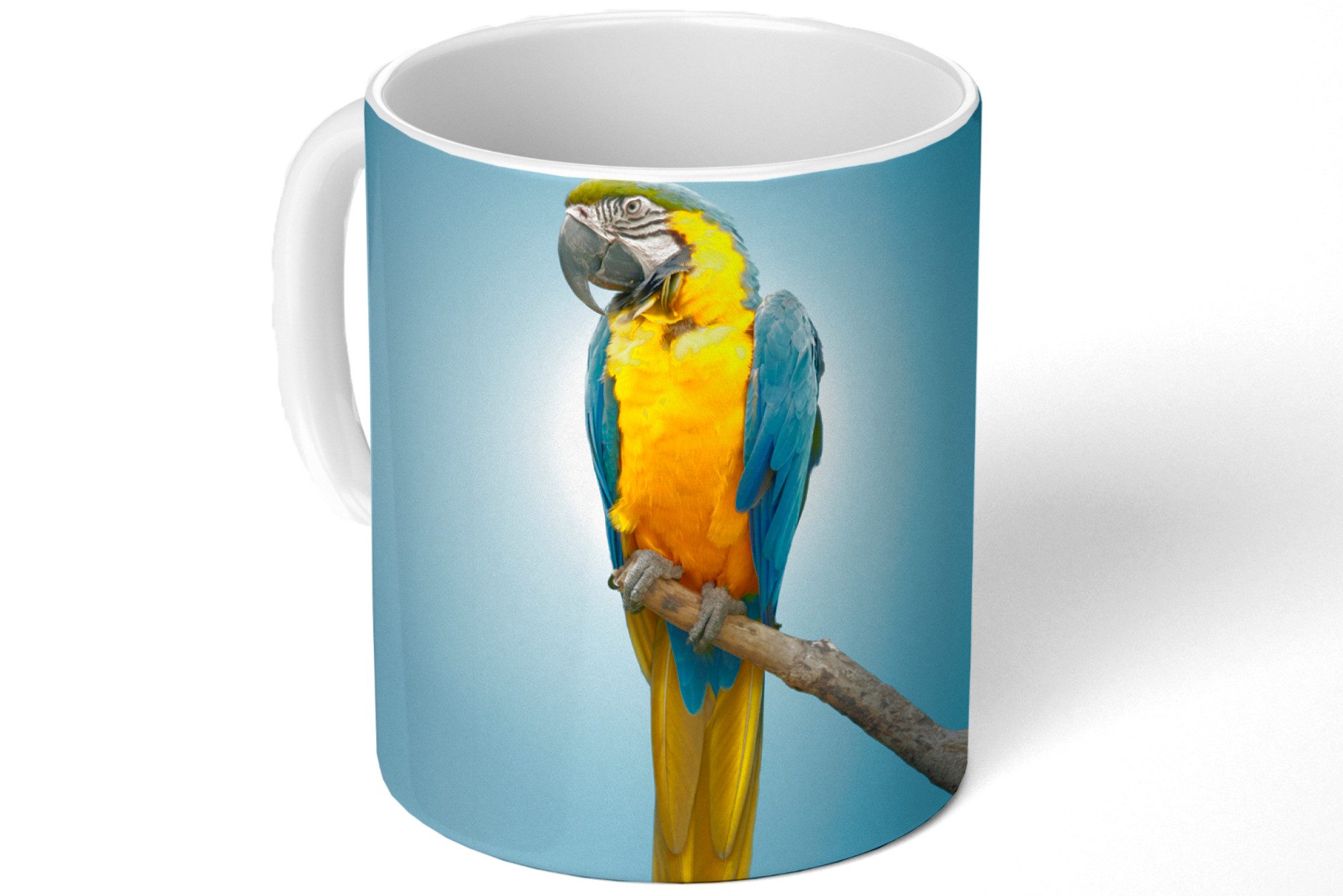 MuchoWow Tasse Papagei - Zweig - Blau, 1-tlg., Keramik, Kaffeetassen, Teetasse, Becher, Kaffeebecher, Geschenk