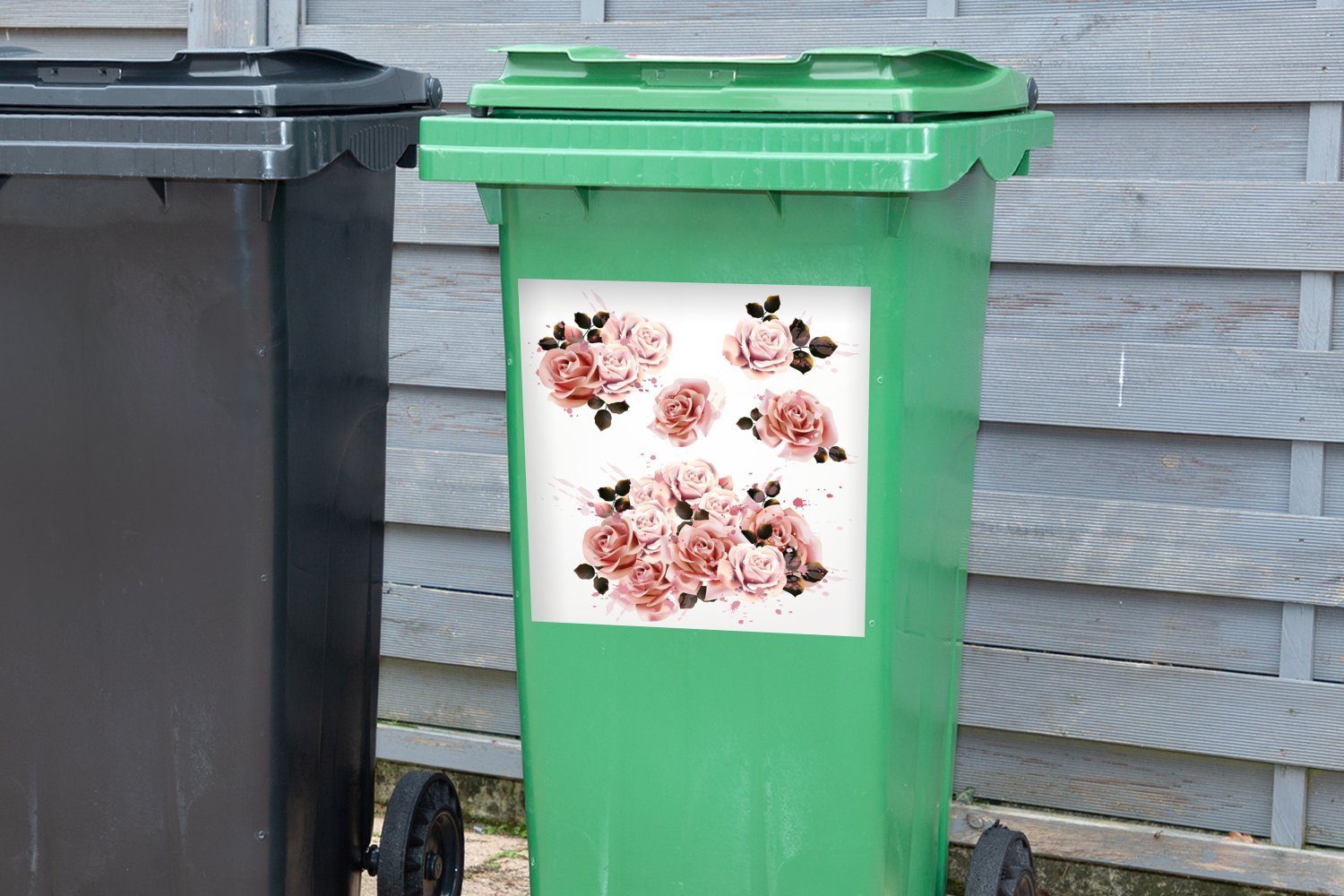 Abfalbehälter (1 MuchoWow Sticker, St), Wandsticker Container, Rosa Rosen - - Mülleimer-aufkleber, Mülltonne, Farbe