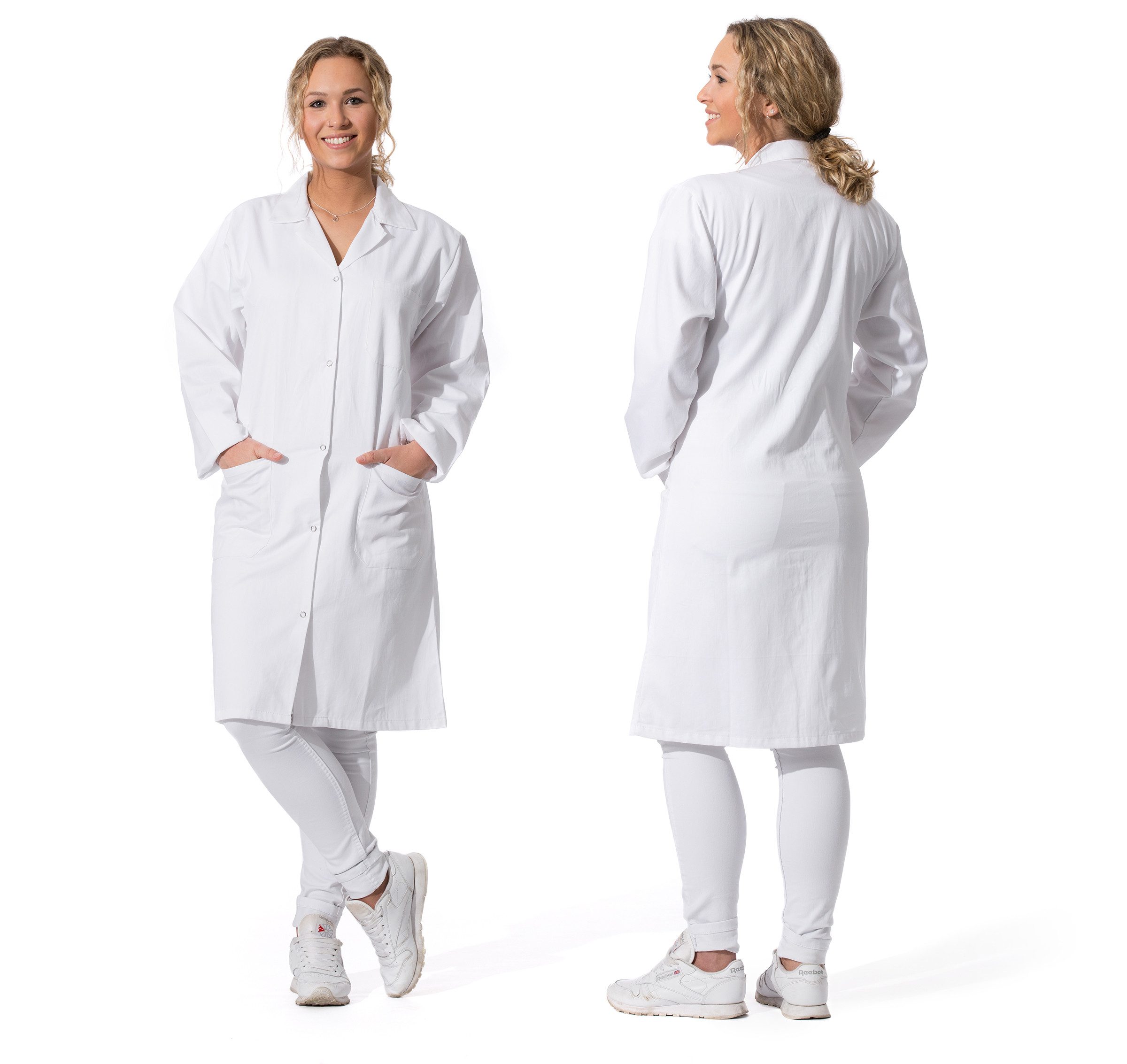 ZOLLNER Arztkittel 65% Polyester, 35% Baumwolle, Damen Größe 36-46, weiß, mit Druckknöpfe
