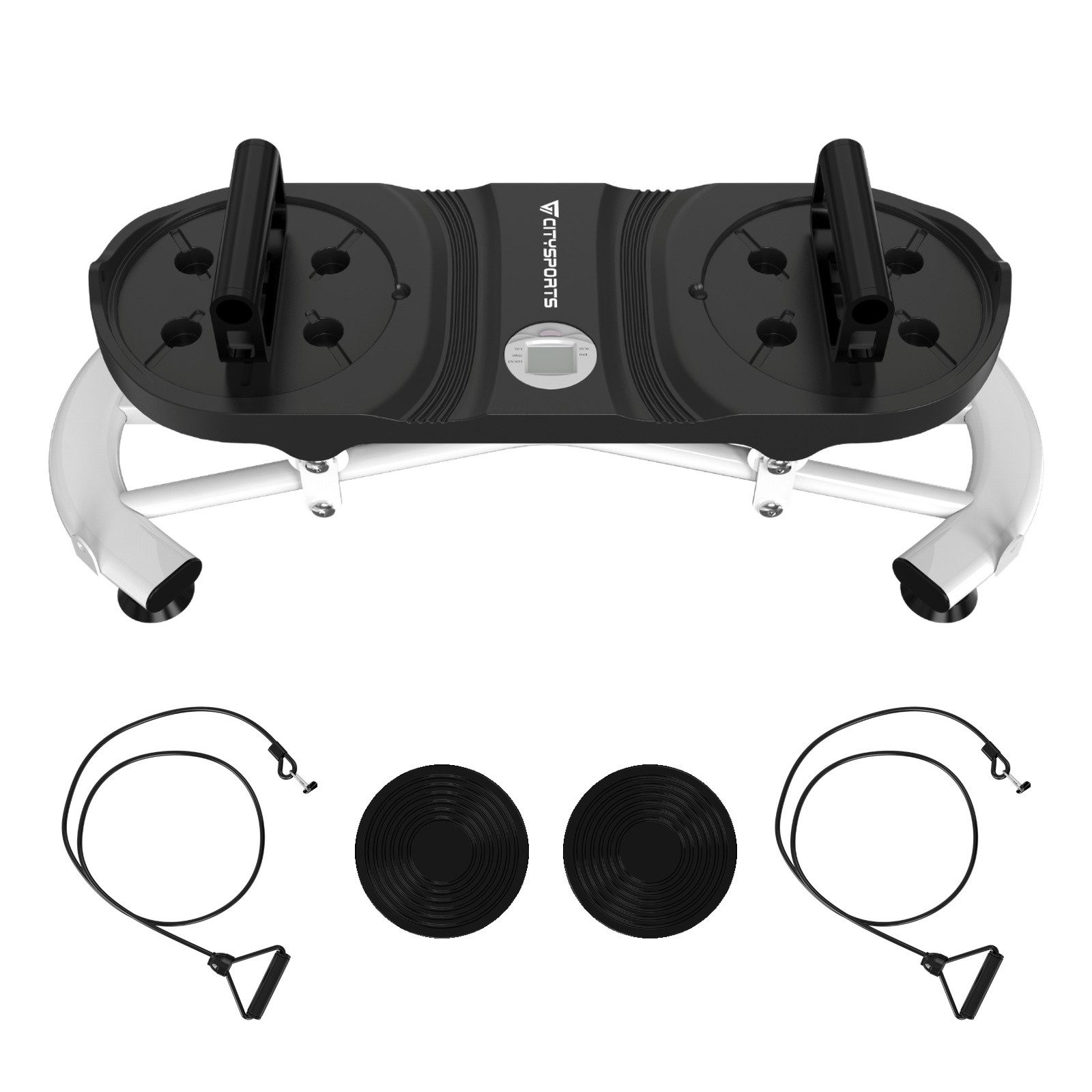 CITYSPORTS Balanceboard 5-in-1 Multifunktionale Liegestützplatte mit Widerstandsbändern, Ski-Balance Trainer mit LCD-Display, 135 kg Belastbarkeit