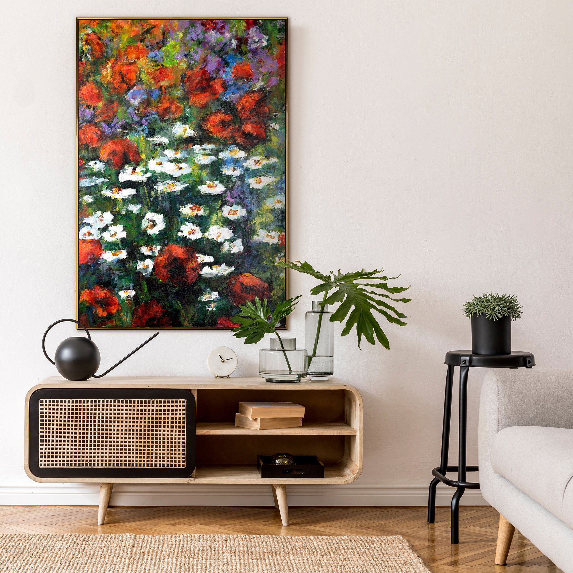 Gold Weiten, Rahmen Gemälde Blühende Mit YS-Art Blumen in