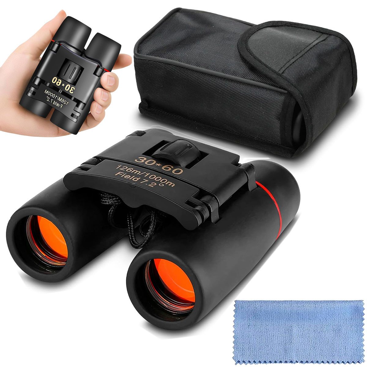 SURFOU 30x60 Zoom Fernglas – Klappbar, HD-Qualität Outdoor, Reisen Jagd Fernglas (Präzise Fokussierung, ergonomisches Design, Mini-Größe 11*8cm, Kompakt)