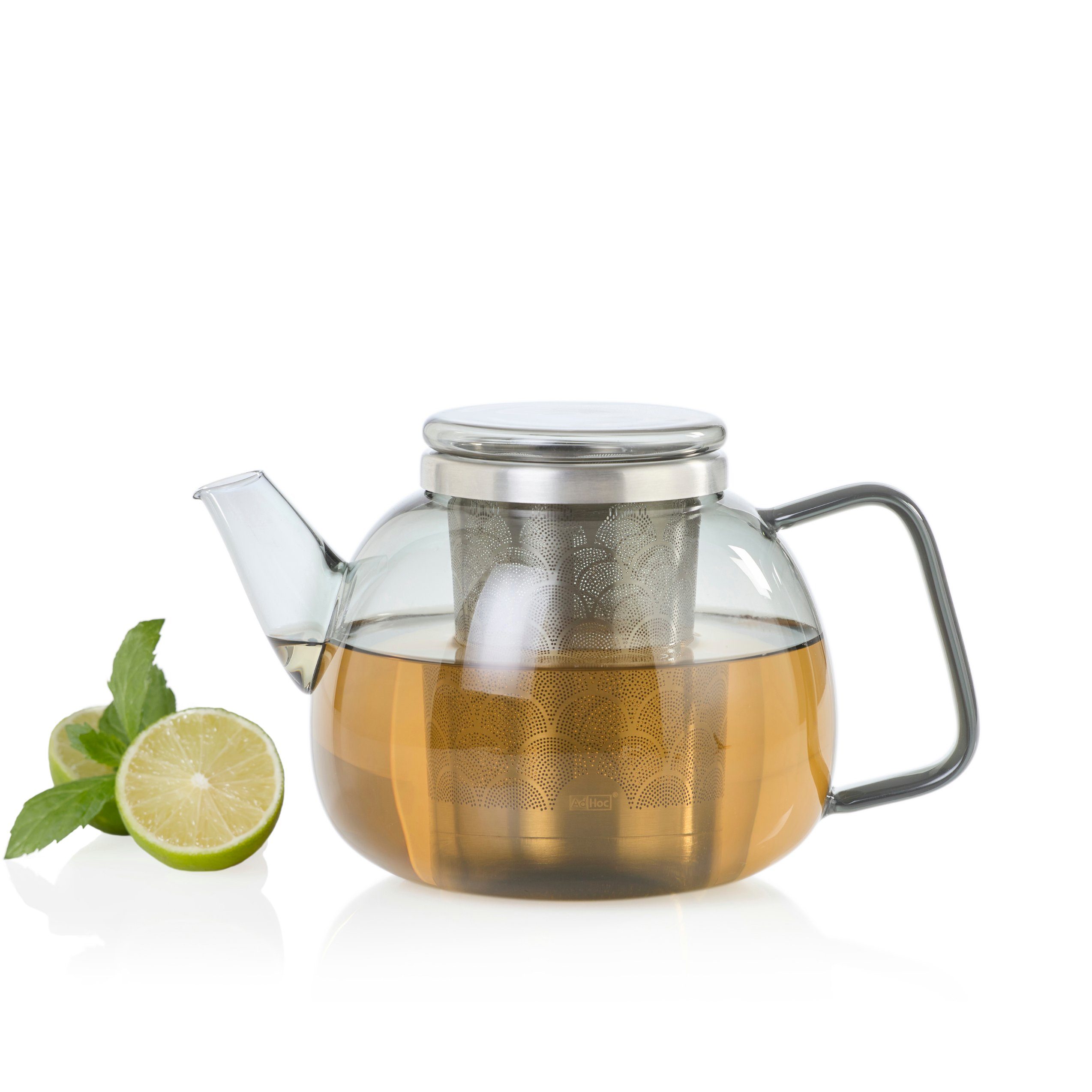 AdHoc Teekanne Yuna, 1,2 l, hochwertige Glas Kanne mit Feinfilter aus Edelstahl