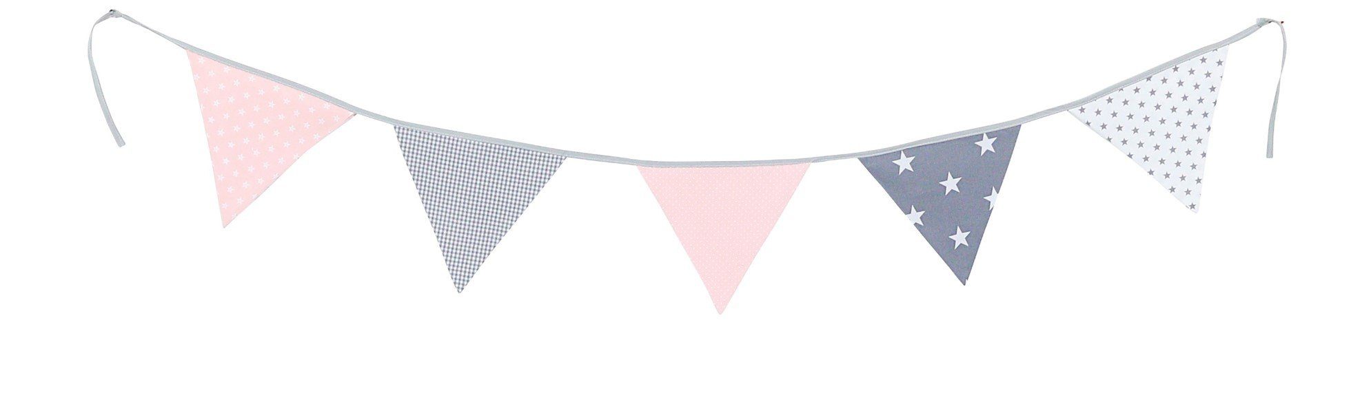 ULLENBOOM ® Wimpelkette Wimpelkette Rosa Grau 190 cm mit 5 Wimpeln (Made in EU), Deko-Girlande aus Stoff für das Kinderzimmer, 100% Baumwolle | Partydekoration