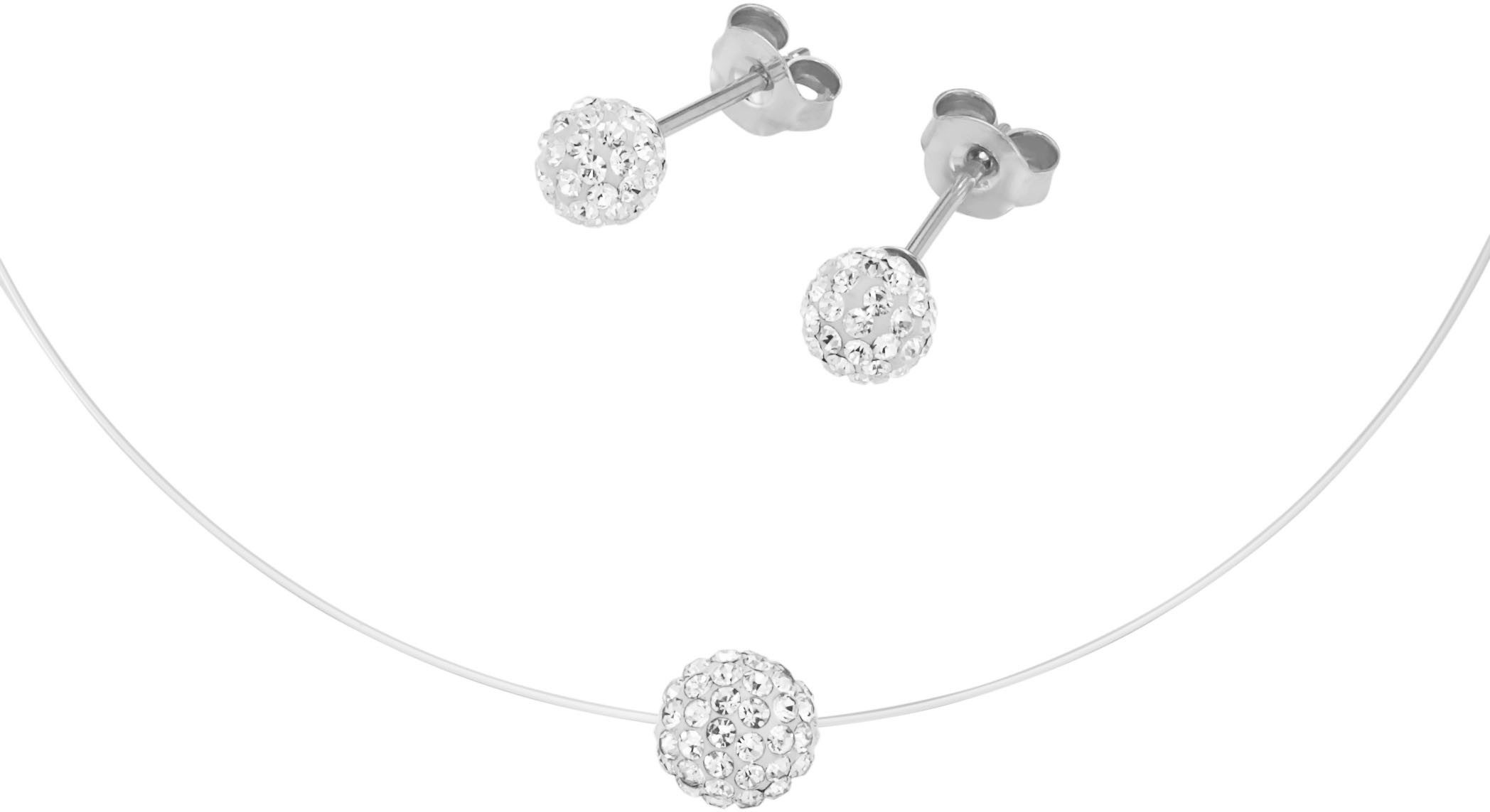 Firetti Ohrring und Ketten Set Multipack Schmuck Geschenk Silber 925 Ohrstecker Halskette Kugel (Set, 3-tlg), mit Kristallstein