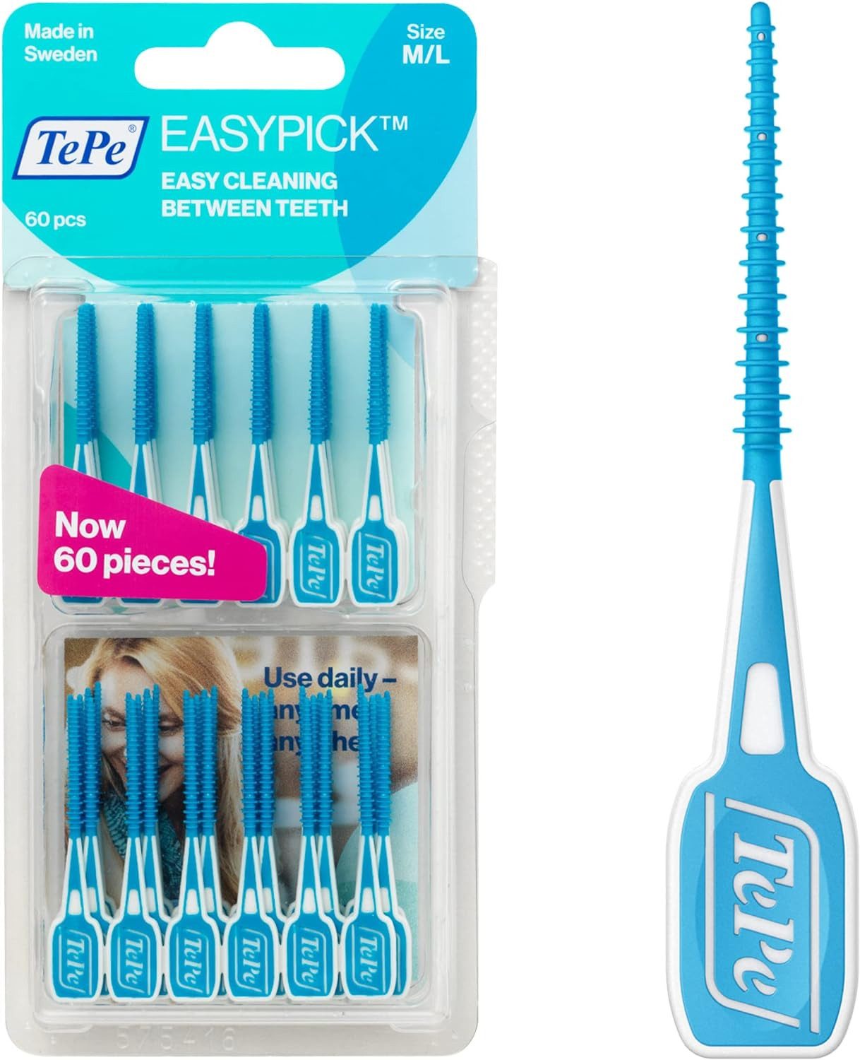TePe Interdentalbürsten EasyPick Dental Stick, 120 Stück (Doppelpack 2x 60 Stück), Effektive Interdentalreinigung, Sanfte Zahnpflege in Größe M/L