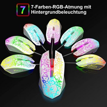 ZIYOU LANG Kabelgebundene weiße Deutsches Layout QWERTZ Tastatur- und Maus-Set, LED-RGB-Hintergrundbeleuchtung 2400 DPI 6-Tasten-Maus Tastatur