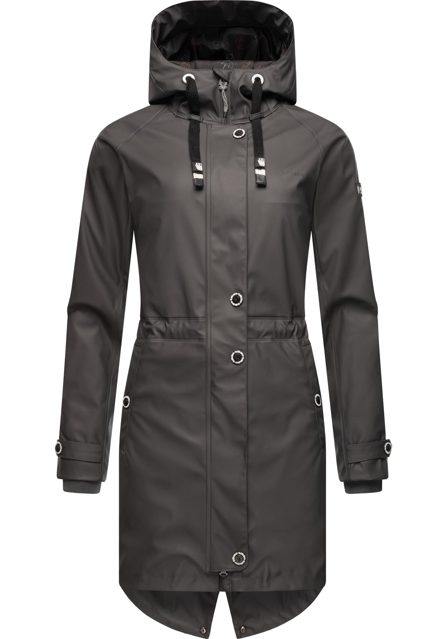 Navahoo Damen Kapuze Regenmantel Flower Regenjacke Rainy mit anthrazit modischer