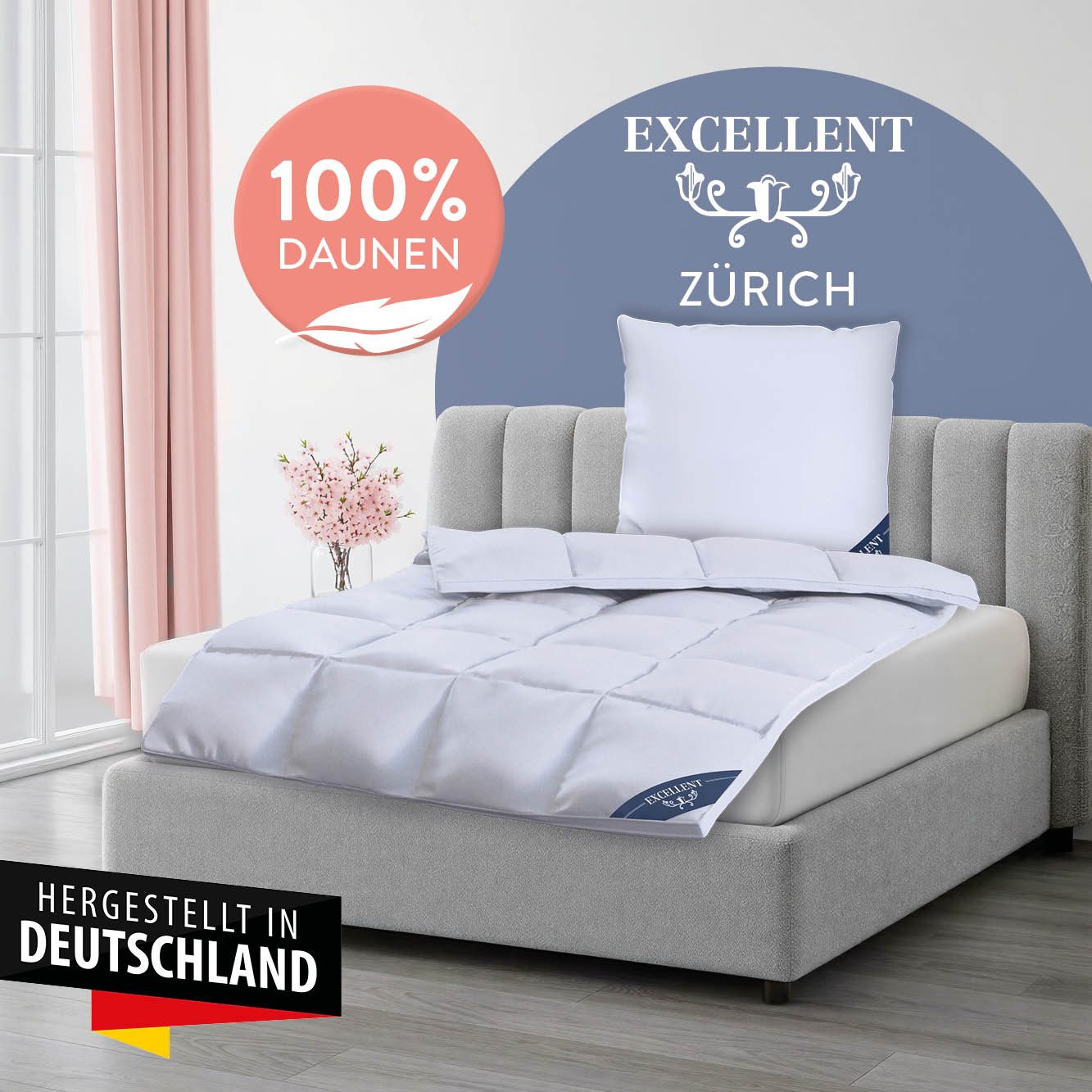 Excellent Daunenbettdecke Zürich, Bettdecke normal mit Bestnote "Hoher Schlafkomfort" bewertet., Füllung: 100% Daunen, Bezug: 100% Baumwolle, Bettdecke 135x200  – Bild 2 von 5