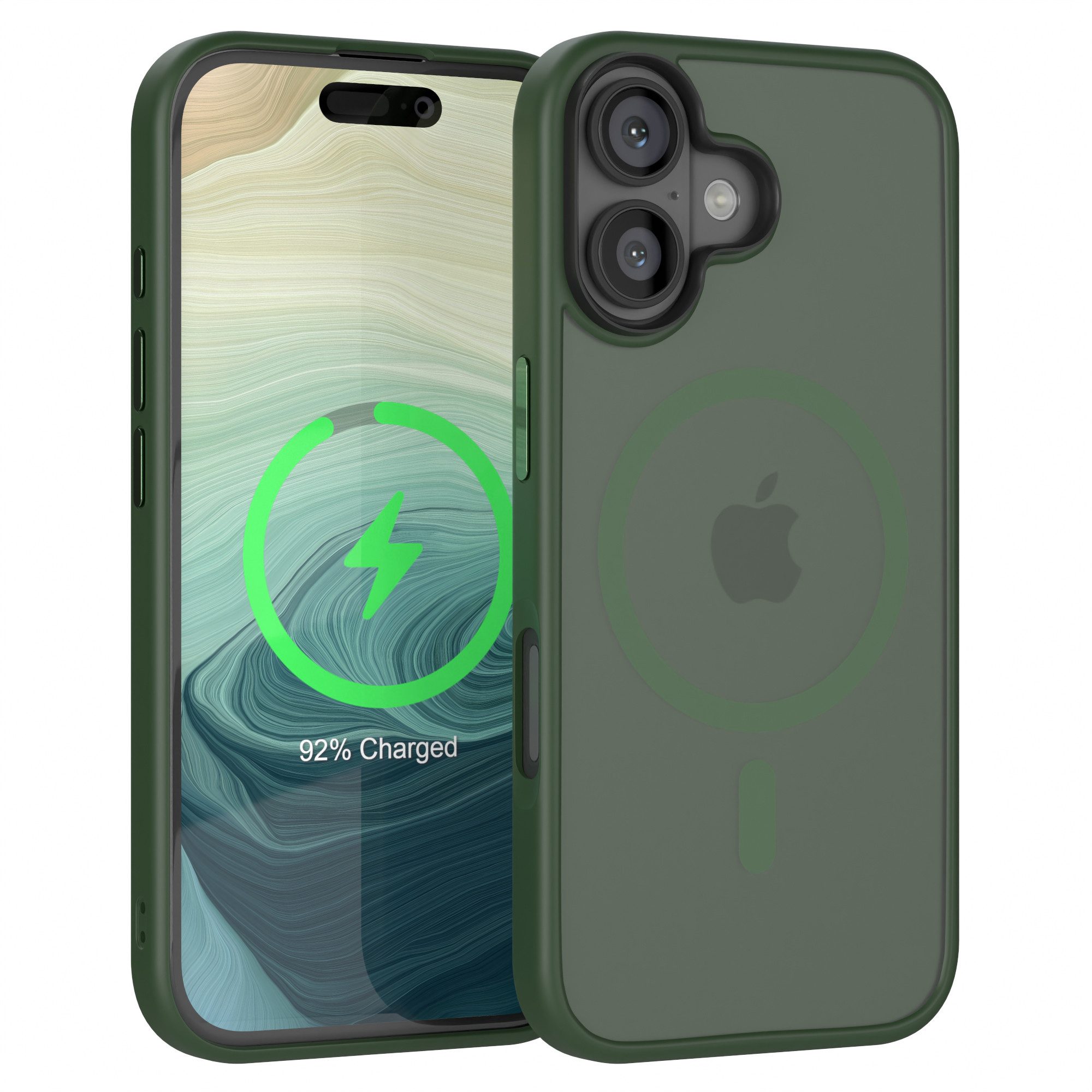 EAZY CASE Handyhülle Outdoor Case MagSafe für Apple iPhone 16 6,1 Zoll, Outdoor Handy Hülle Slim Cover MagSafe Etui Outdoorcase Dunkelgrün