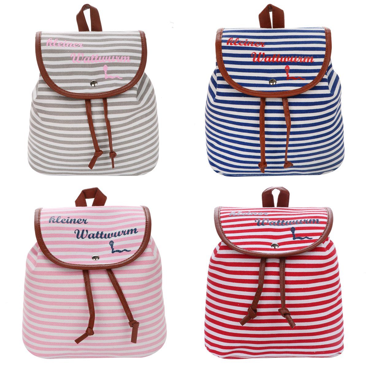 Maritim Umhängetasche Streifen Sonia "kleiner Rucksack Originelli Wattwurm" Daypack grau-rosa XS