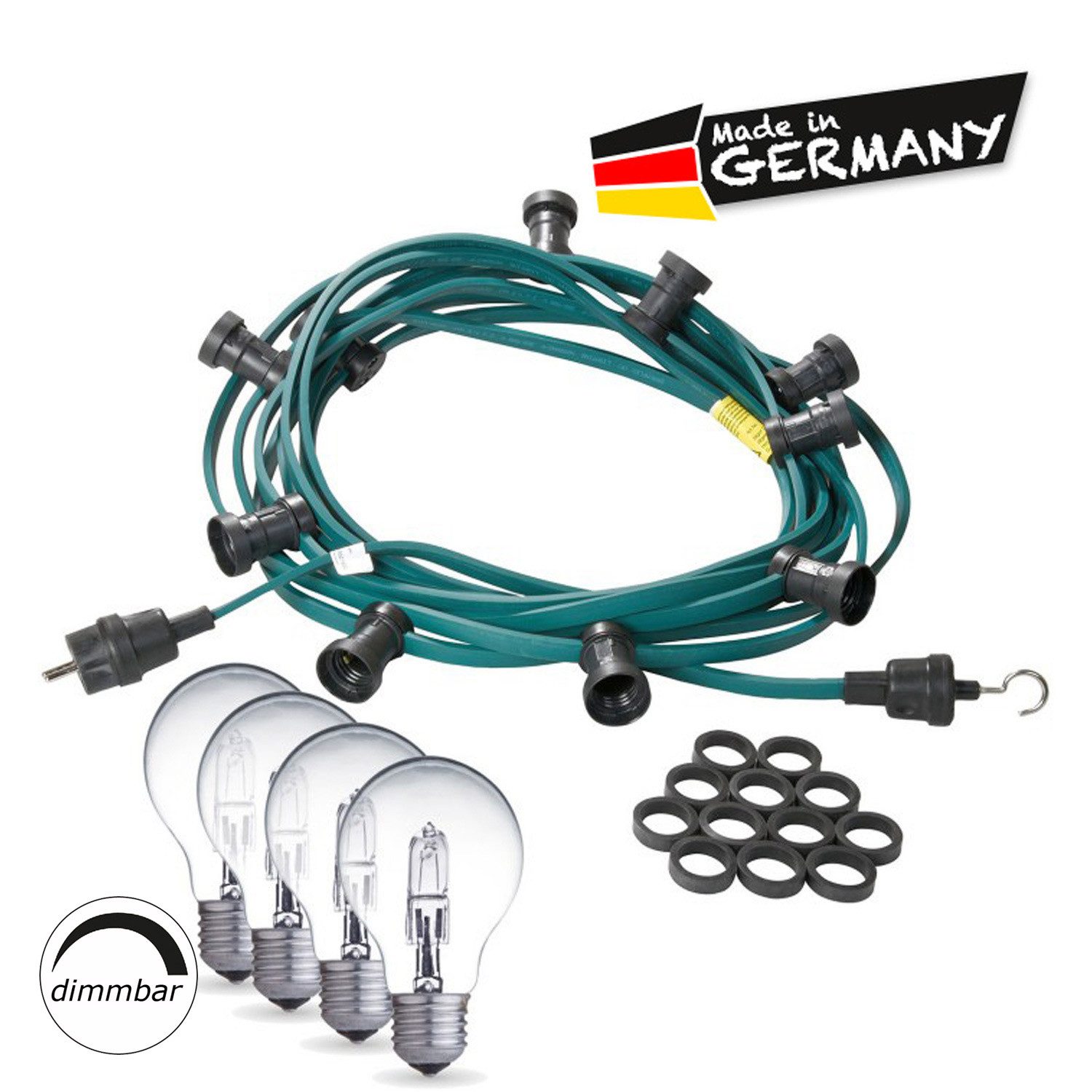 SPICELITE Lichterkette Illu- Party Garten Außenlichterkette 5m grün 10 dimmbare Halogenlampen, 10-flammig