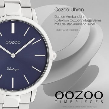OOZOO Quarzuhr Oozoo Damen Armbanduhr silber, Damenuhr rund, groß (ca. 42mm) Edelstahlarmband, Fashion-Style