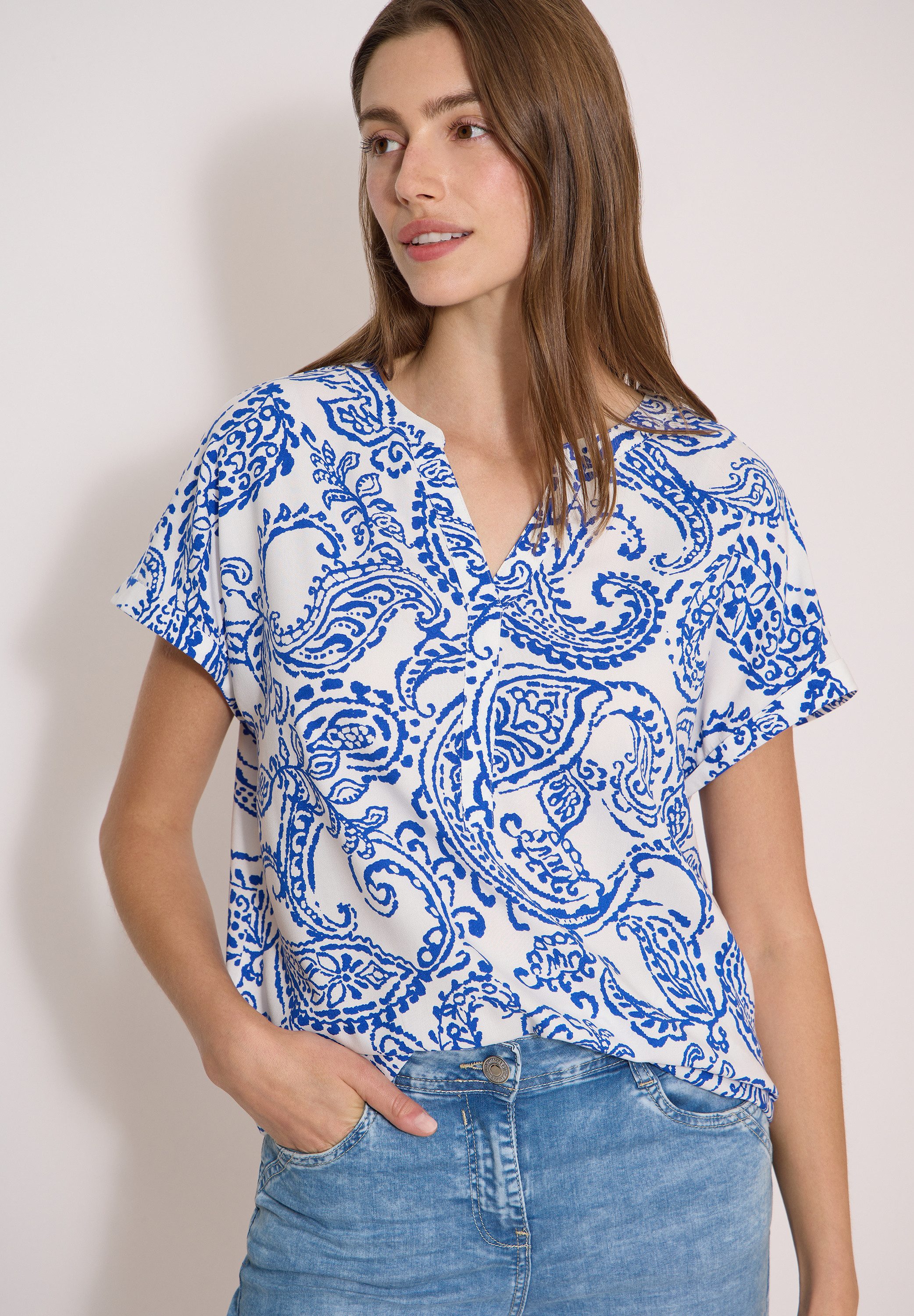 CECIL Kurzarmbluse mit allover Print