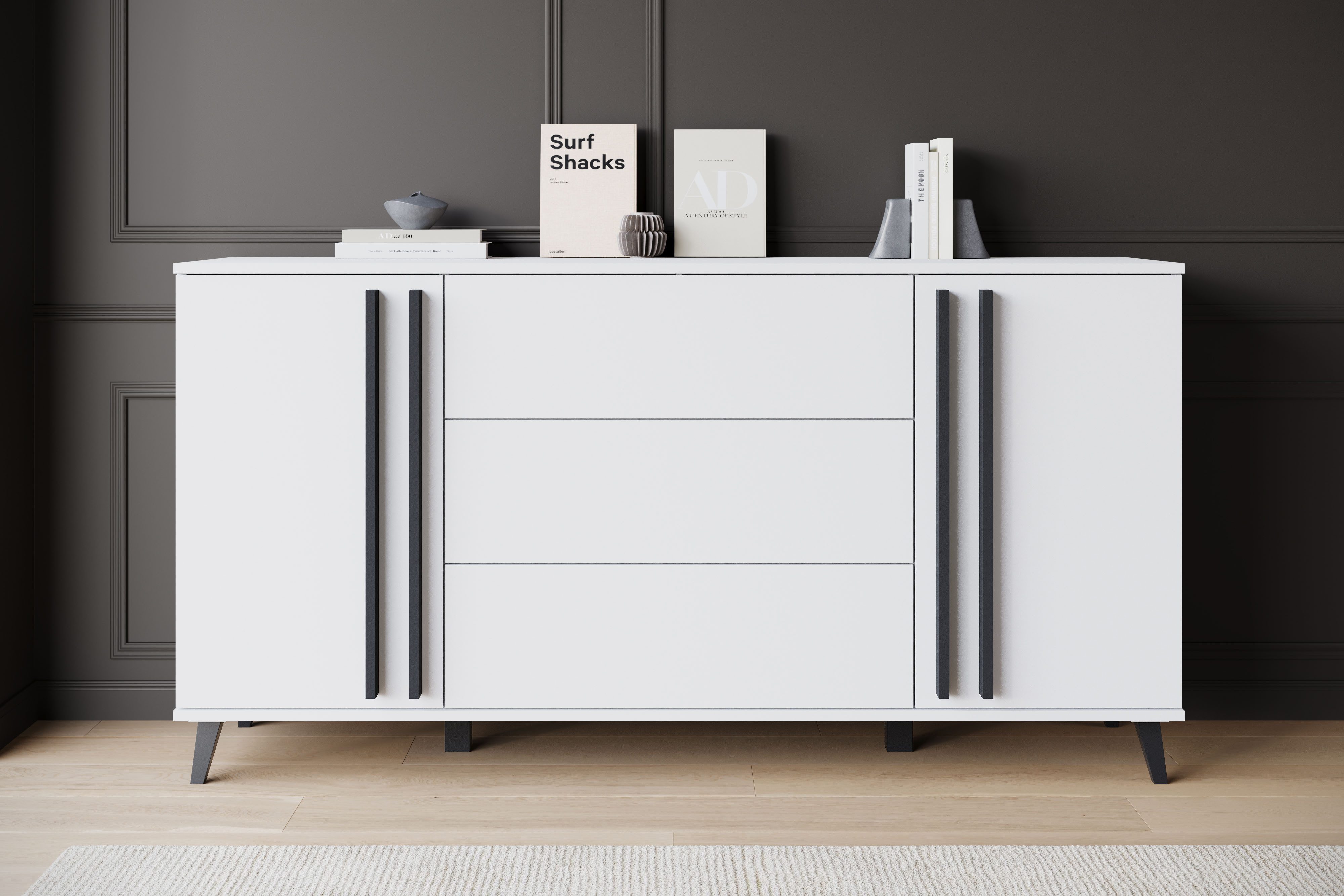 Home affaire Sideboard Helsinki, Kommode mit 2 Türen und 3 Schubladen, Breite 150 cm (1 St), Push-to-Open-Schubladen, höhenverstellbare Einlegeböden