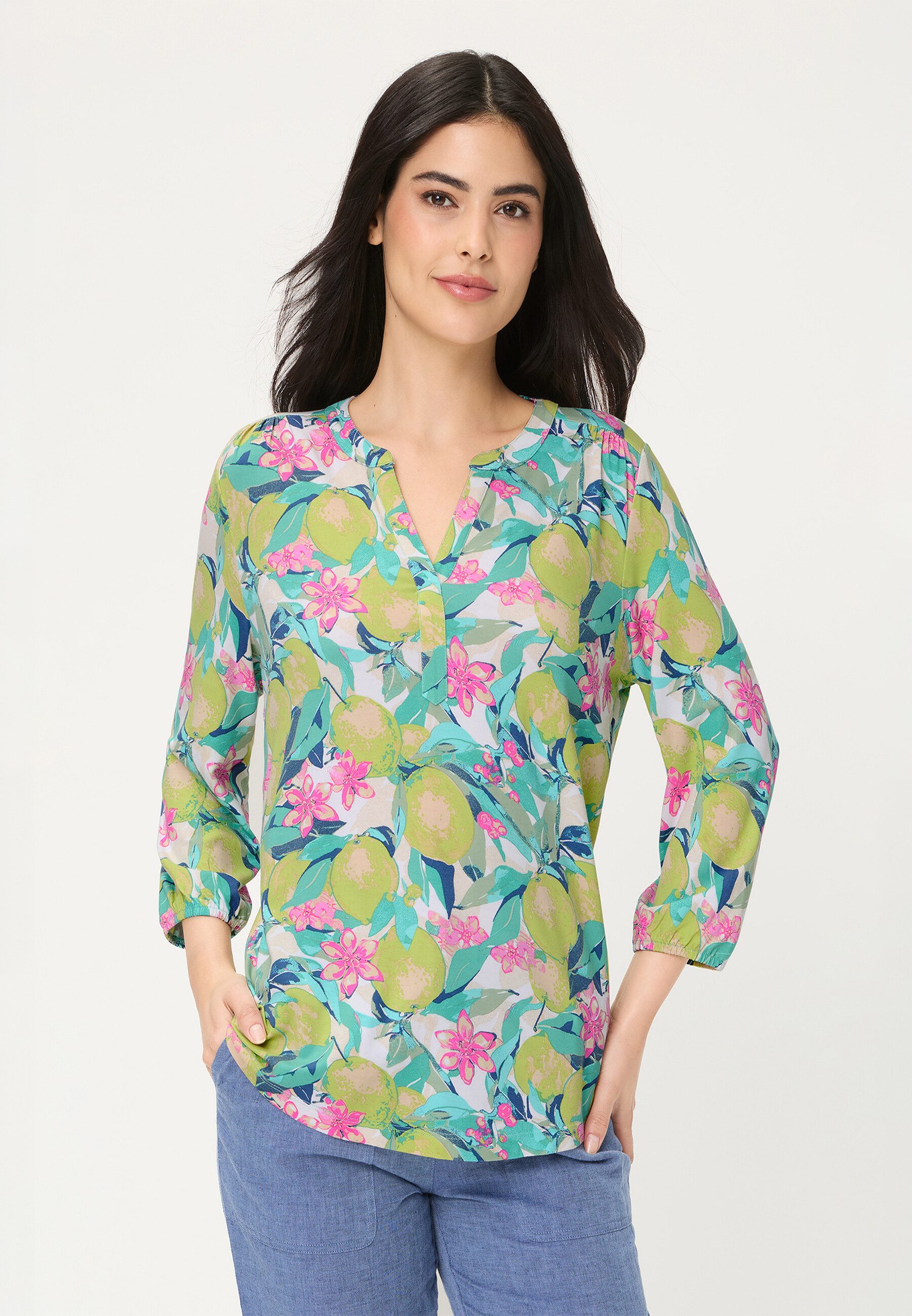 Olsen Tunikashirt Shirt mit Allover-Dessin und Tunika-Ausschnitt