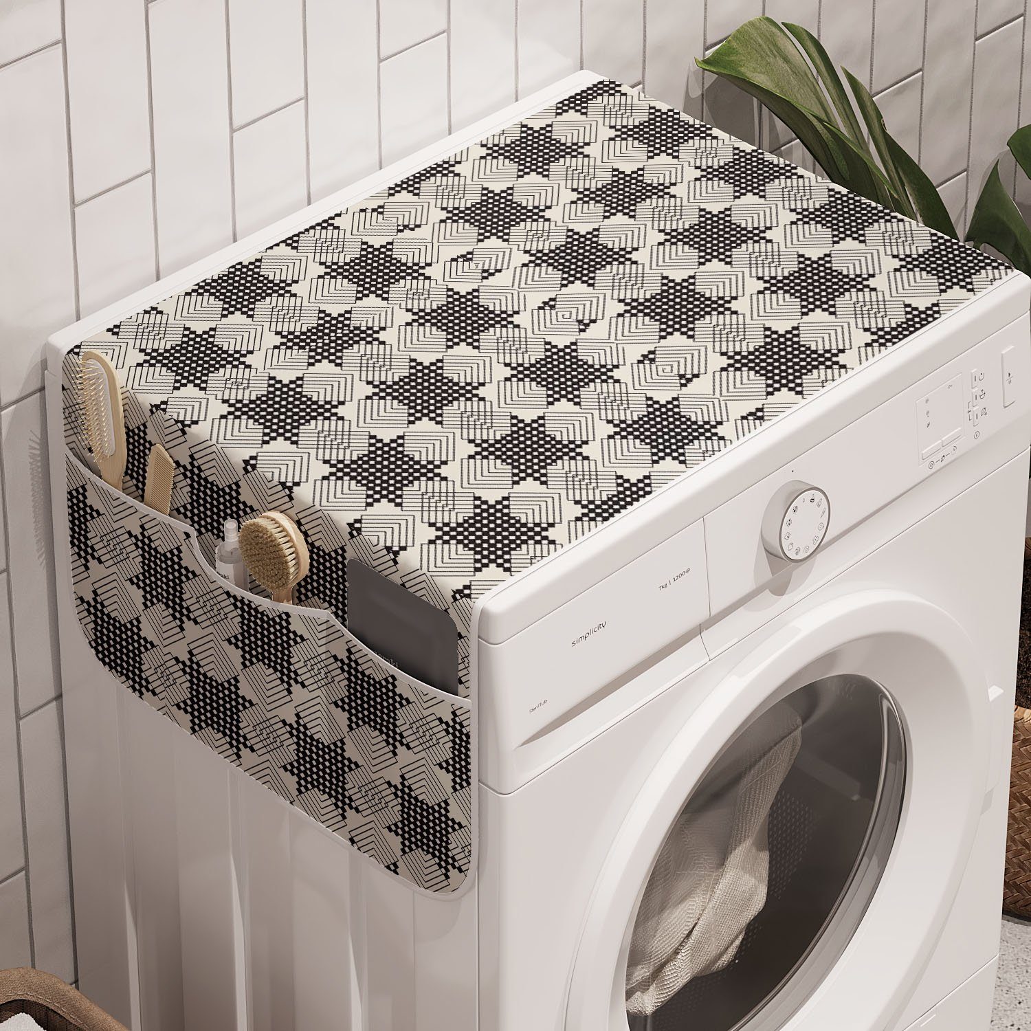 Waschmaschine Badorganizer für Geometrisch Anti-Rutsch-Stoffabdeckung und gestreiftes Checkered Abakuhaus Trockner, Motiv