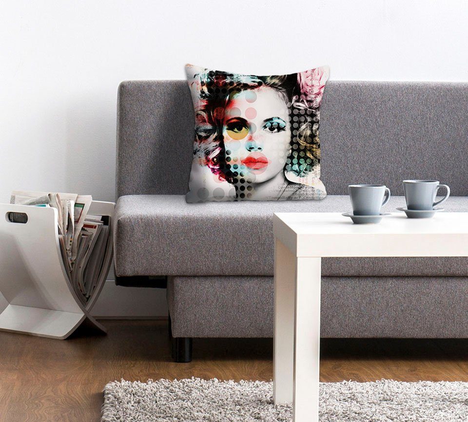 queence Dekokissen Emilia, Kissenhülle,Retro-Porträt,Frau,Vintage,Elegant,Nostalgisch,Klassisch