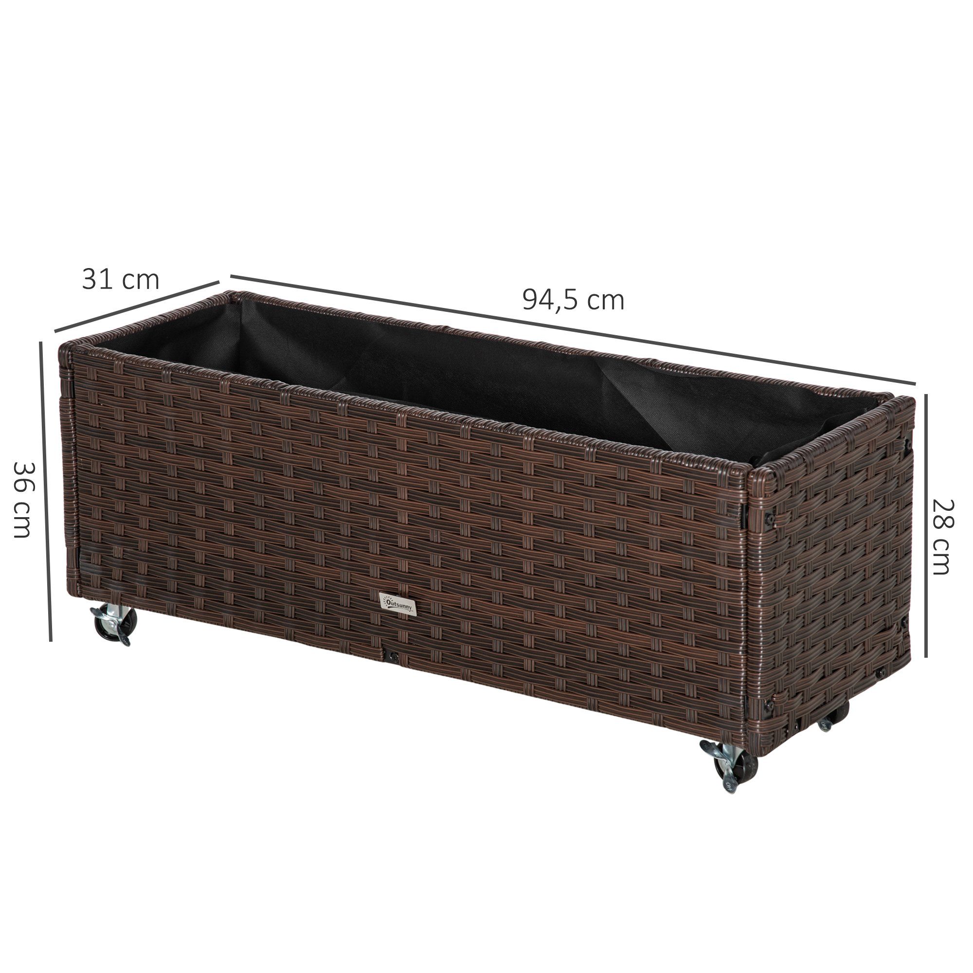 Outsunny Hochbeet Pflanzkasten mit Abflusslöchern (Gartenmöbel, 1 St., Blumenkasten), Kaffee-Braun 94,5 x 31 x 36 cm