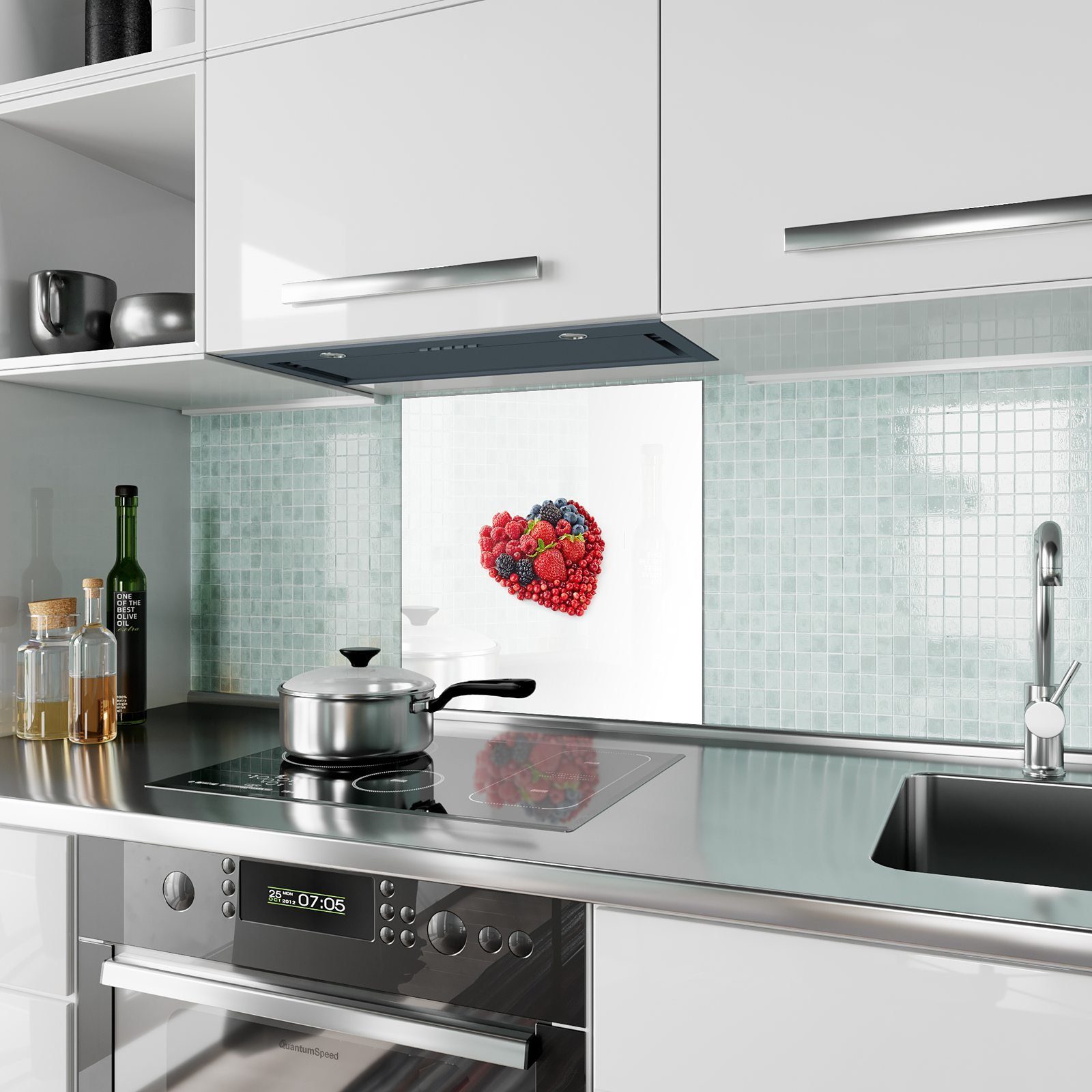 Spritzschutz Primedeco aus Küchenrückwand Beeren Motiv mit Herz Glas Küchenrückwand