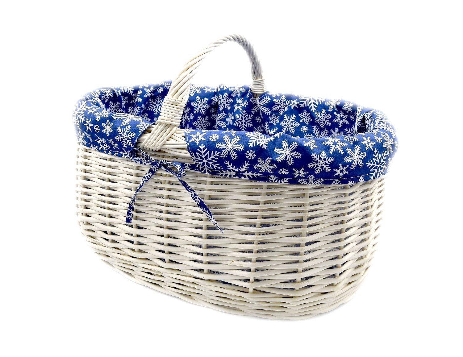 MyBer® Einkaufskorb Weidenkorb Tragekorb Korb aus Weide geflochten weiß, mit Stoffeinlage 50/35/25cm(40 mit Griff) K1-605-W-SBWW