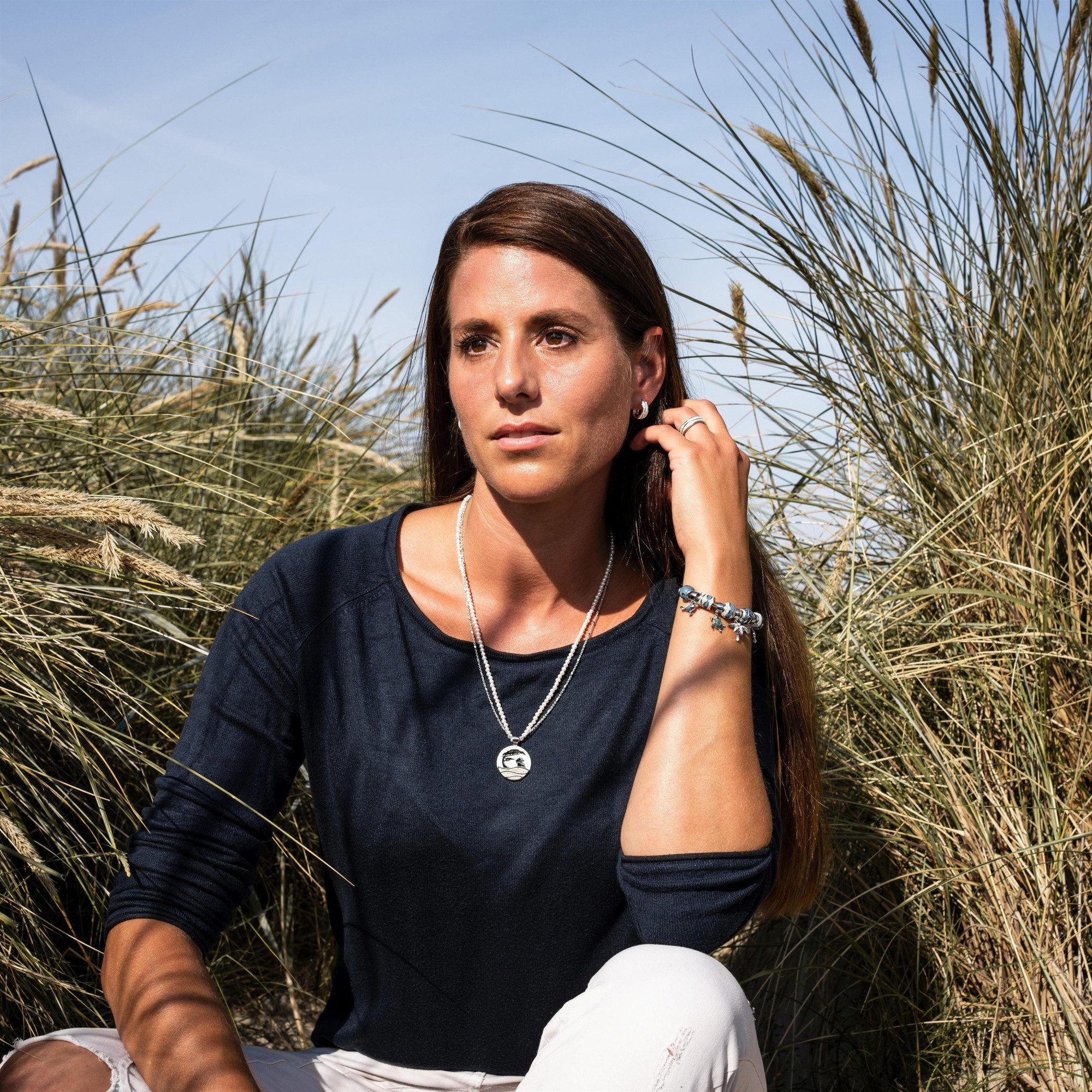 DUR Kettenanhänger P3961 Strandwellen Küste 925 Silber Strandsand blau 25 mm