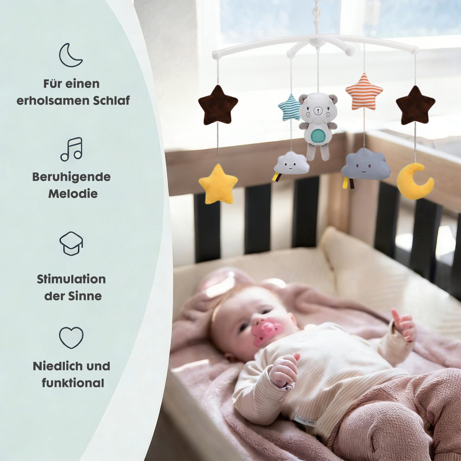 AIMAX Mobile Mobile Baby Musikalisches Baby-Mobile fürs Kinderbett Musik-Spielzeug, (Kinderwagen, Babybett Zubehör Spielzeug Baby Windspiel Babymöbel-Set, Süßen Tieren Bettglocke Anhänger Babyzimmer Bett Jungen und Mädchen), Geschenk für Babys von 0–5 Monaten, Neugeborene, Kleinkinder