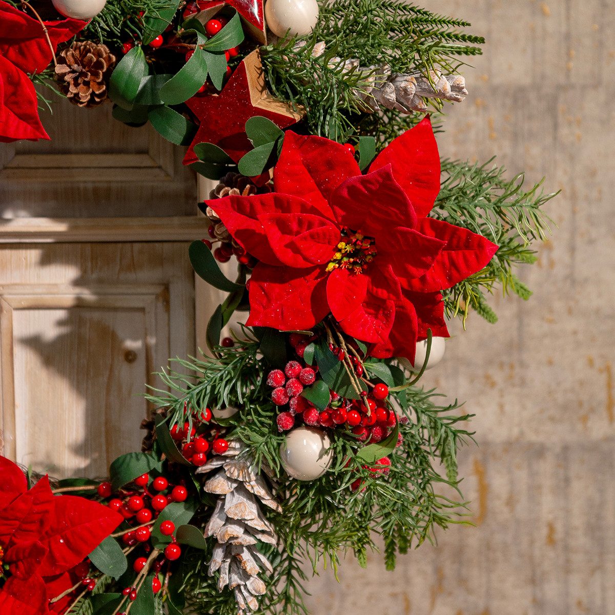 Winterliche Kunstpflanze Weihnachtsstern Künstlich Poinsettia Rot Grün Deko Festlich, Viana, Höhe 57 cm