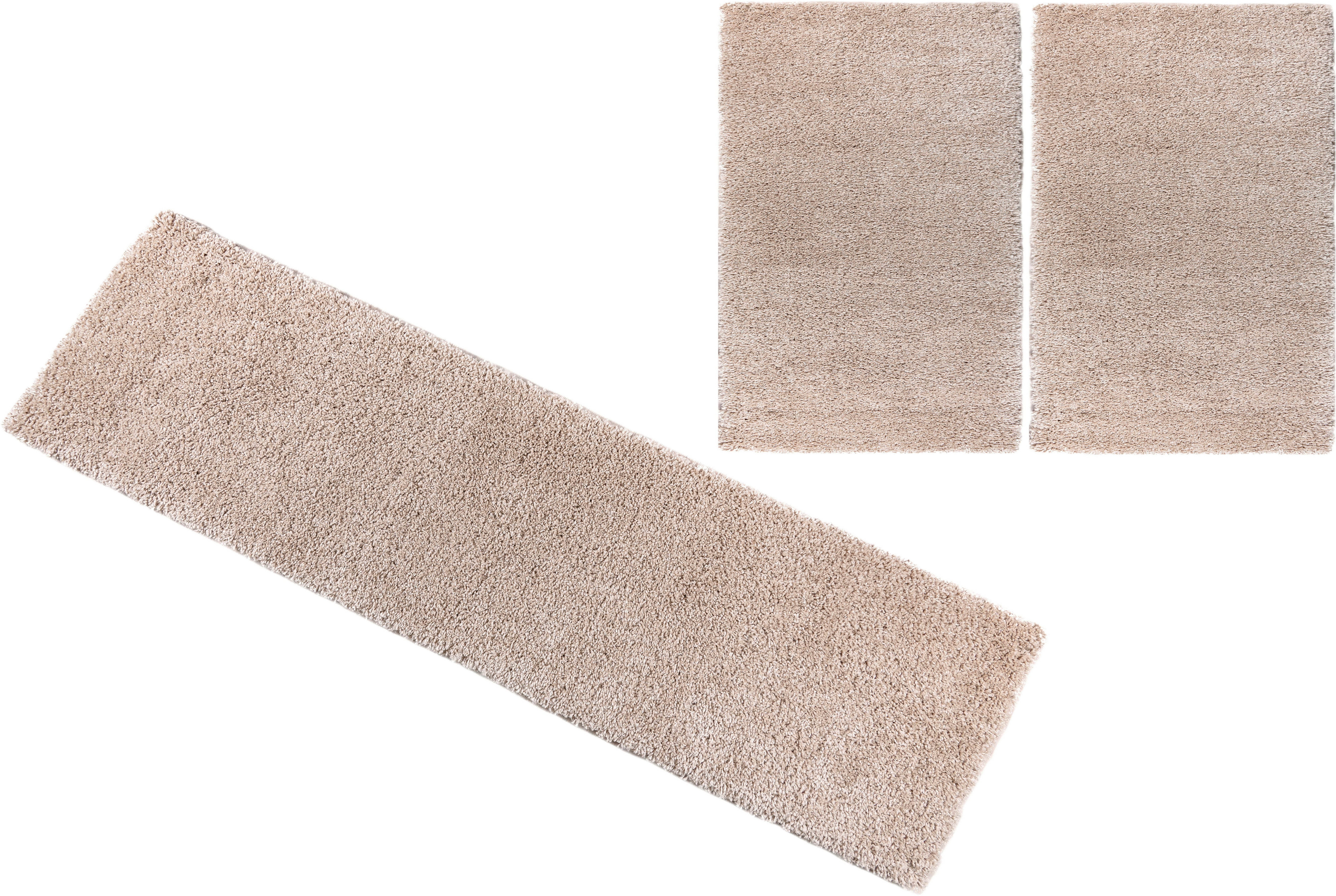 Bruno Banani Bettumrandung Shaggy Soft, Höhe 30 mm, (3-tlg), gewebt, Uni-Farben, besonders weich, Bettvorleger, Läufer-Set