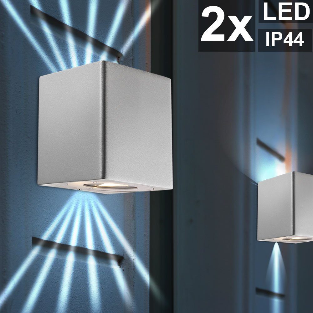 LED Wandleuchte, 2er Set LED Außen Haus Wand Leuchten Alu grau