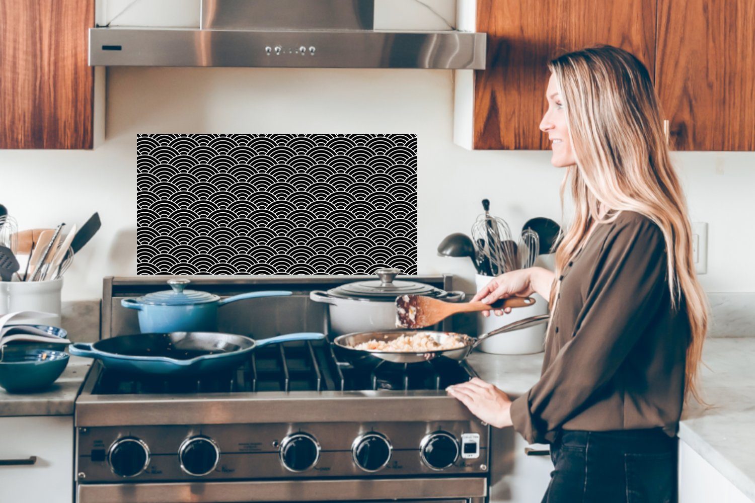 Küchenrückwand Wandschutz, (1-tlg), und - cm, für gegen - Weiß MuchoWow Design, - Schwarz Schmutzflecken Fett Küchen Regenbogen 60x30