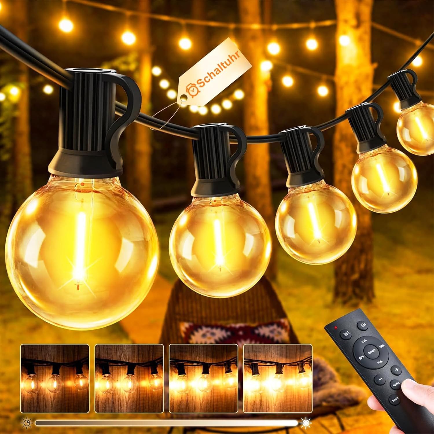 Athlix Lichterkette Outdoor Lichterkette LED Strom Außen Wetterfest G40 Glühbirne Garten, mit Fernbedienung, Robust & wetterfest, Dimmbares Licht