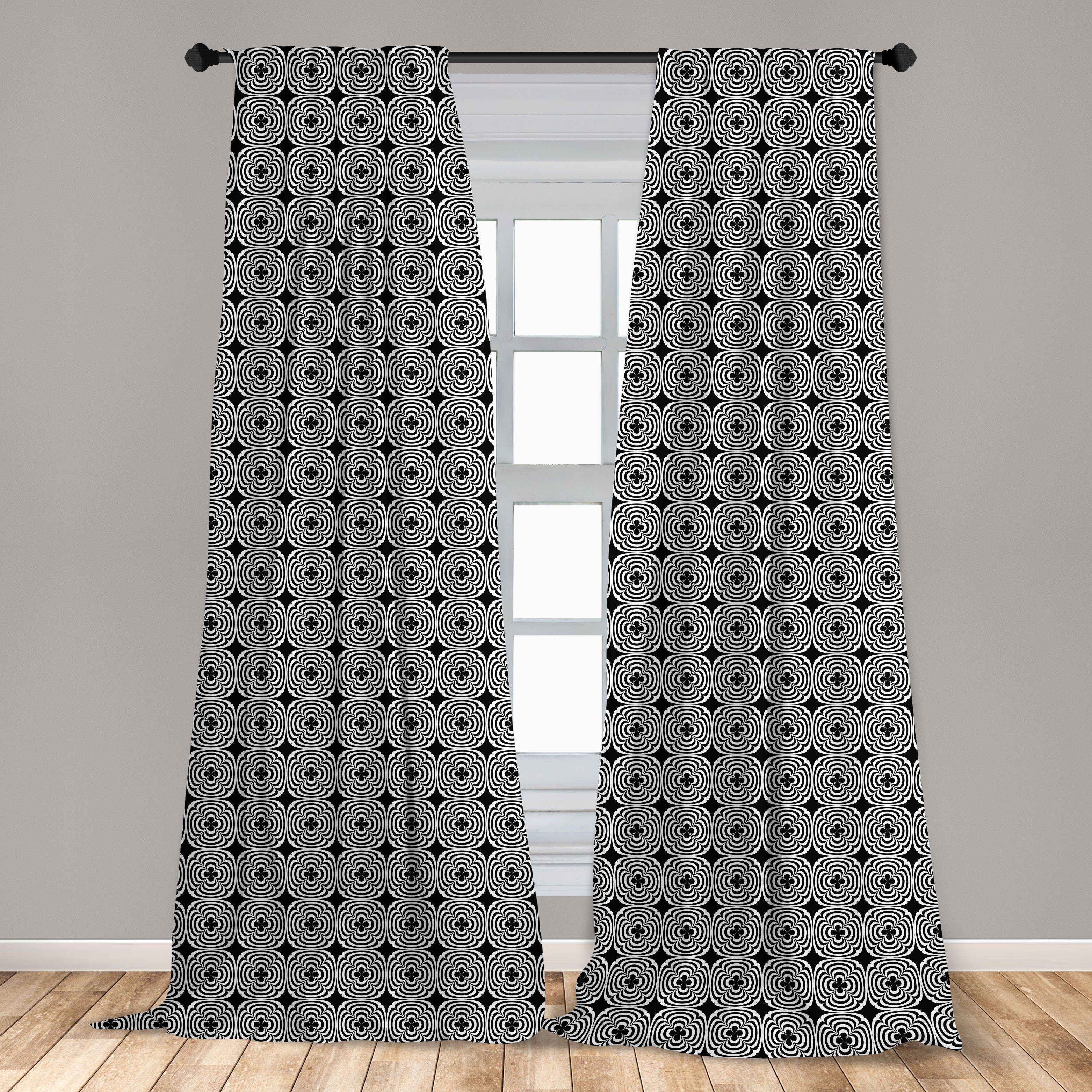 Gardine Vorhang für Wohnzimmer Abakuhaus, Halbkreise Microfaser, Schwarz Schlafzimmer weiß Gebogene und Dekor