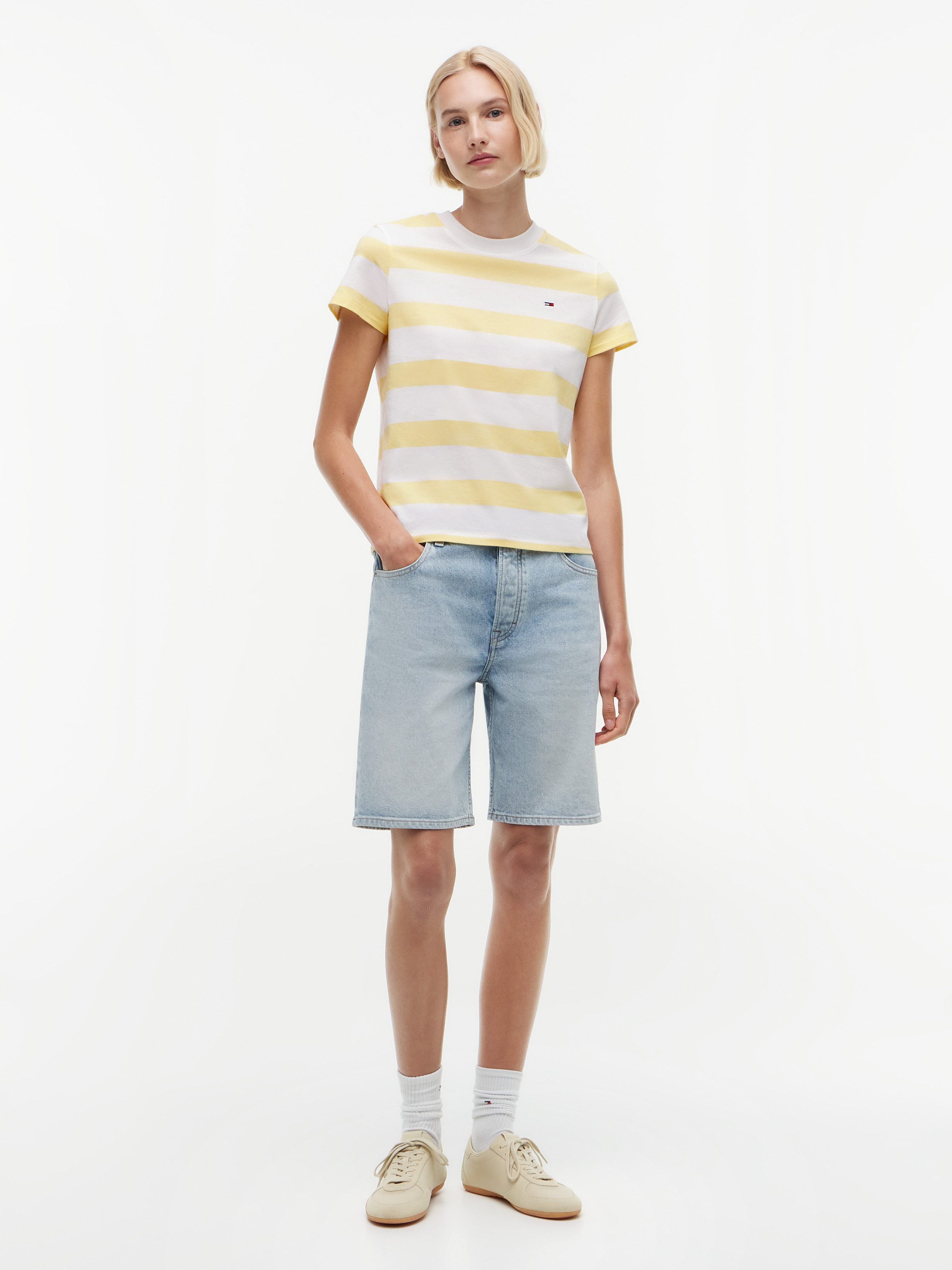 Tommy Jeans Kurzarmshirt TJW REG S FLAG JERSEY SS TEE EXT Baumwolle, regular fit, Kurzarm, Blockstreifen